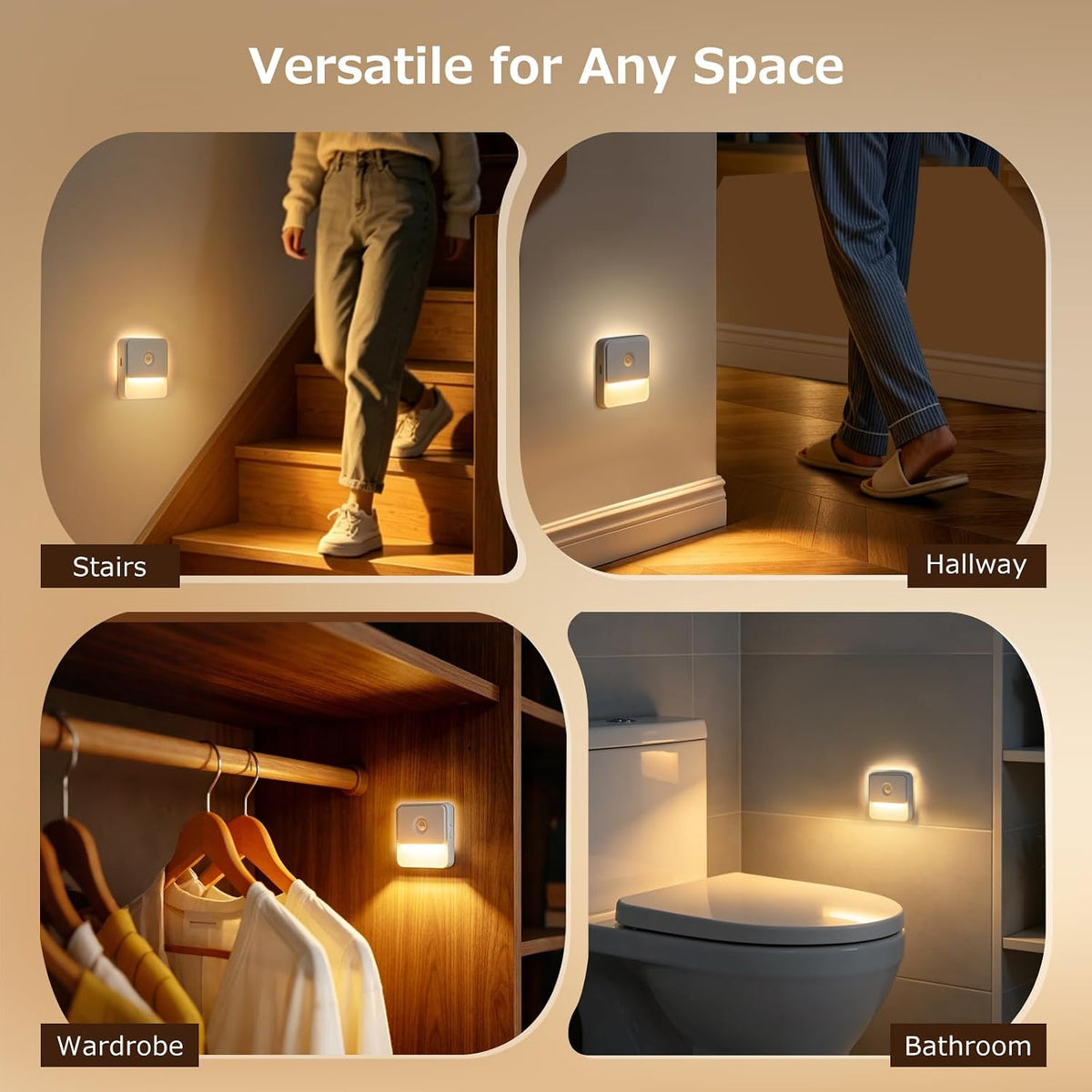 Backlit Warm White Rechargeable Motion Sensor LED Foot Light Auto On/Off