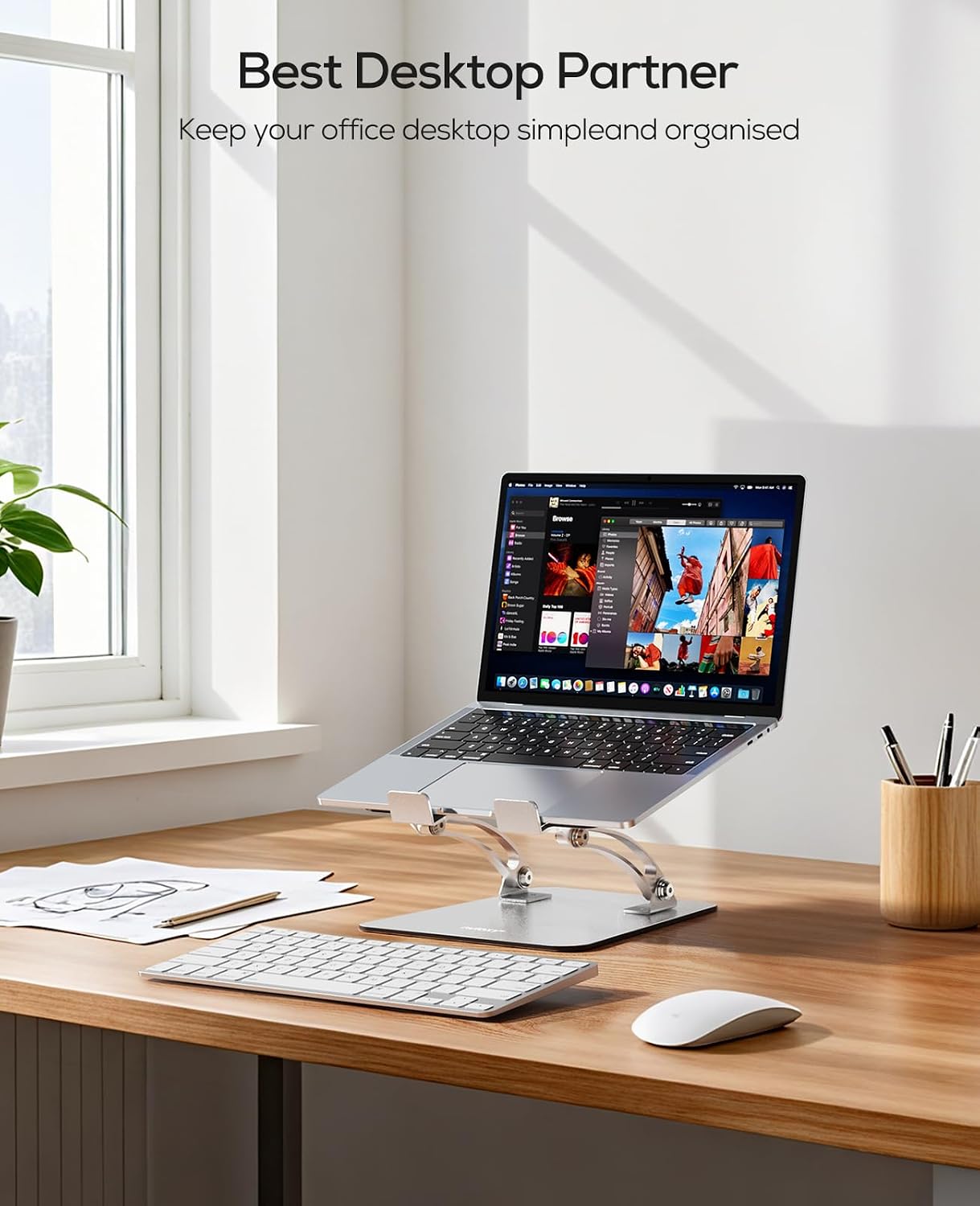 Nulaxy Ergonomic Adjustable Laptop Stand for Desk, Dual Foldable Computer Riser with Advanced Heat-Vent, Heavy-Duty Portable Notebook Holder for Posture Correction, Compatible with Mac 10-17" Laptops
