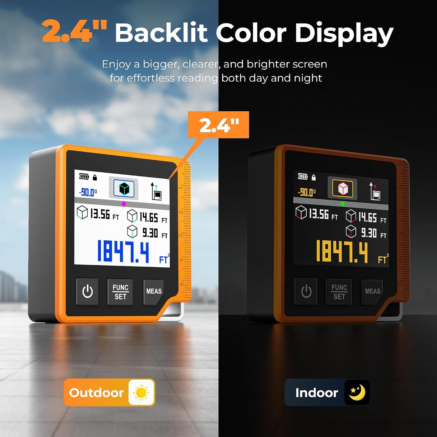 Laser Measuring Tool, 262ft Laser Measure with Digital Angle Finder & Level | 3 in 1 Laser Tape Measure, 2.4'' Color Backlit Display, 6 Units, Multi Modes, Magnetic, Rechargeable, Accurate for Carpenters