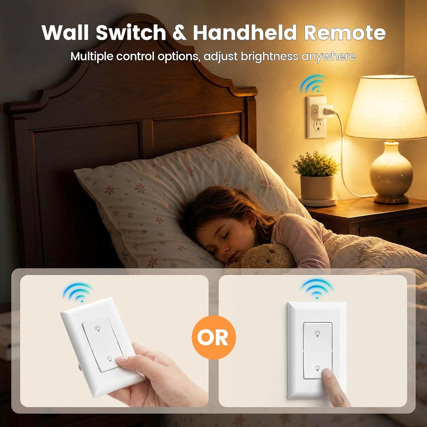 SURAIELEC Dimmer Light Switch, Dimmer Plug with Wall Switch Remote for Dimmable Tungsten and LED Bulbs, 200FT RF Range, Wireless Remote Control Outlet Fit for Plug in Pendant Lamp, String Lights