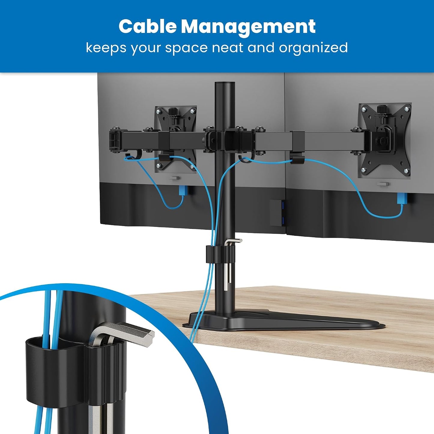 Mount-It! Dual Monitor Desk Stand Mount for 2 Screens VESA 75x75 & 100x100 | For Monitors up to 32”, Height Adjustable with Tilt, Swivel & Rotation