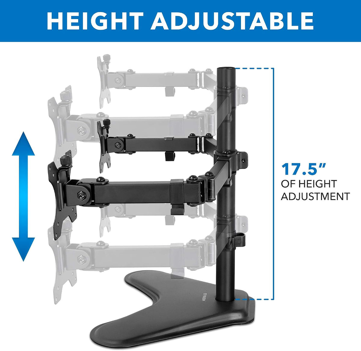 Mount-It! Dual Monitor Stand for Desk - Double Monitor Mount for 2 Screens up to 32 Inch and 17 Lbs - Free-Standing Base Swivel, Tilt, Rotates 360 Adjustable Arms - VESA Compatible High Grade Steel