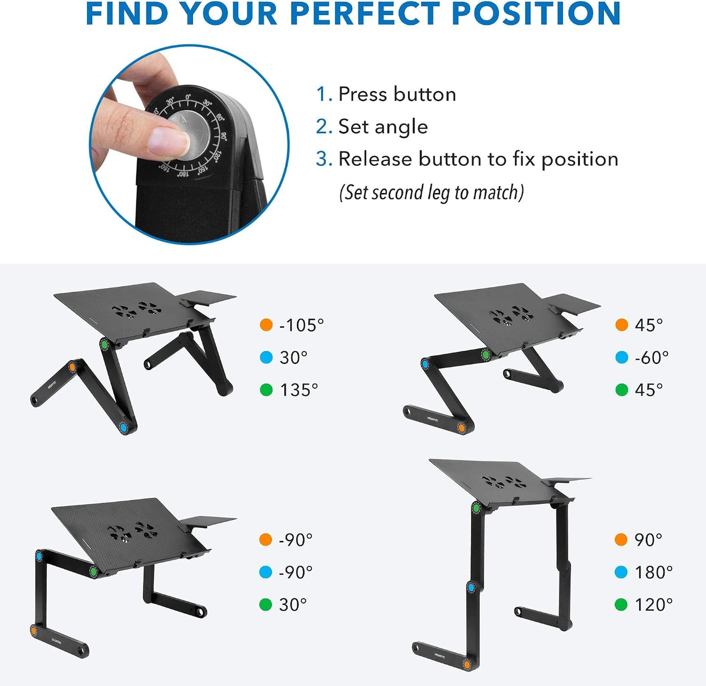 Mount-It! Adjustable Laptop Stand & Lap Desk with USB Cooling Fans, Large Aluminum Laptop Tray with Mouse Pad, Portable Sit-Stand Laptop Desk for Bed, Couch & Table