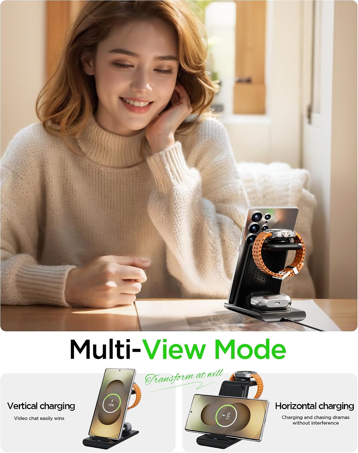 Wireless Charging Station for Samsung Galaxy Watch 9/8/7/6/5/4/3,S26 Ultra, Wireless Charger Samsung Phone Stand for Galaxy S25/S24/S23/S22/Note,Watch Ultra2,Buds4/4 Pro/3/2 Pro/Live Multiple Devices