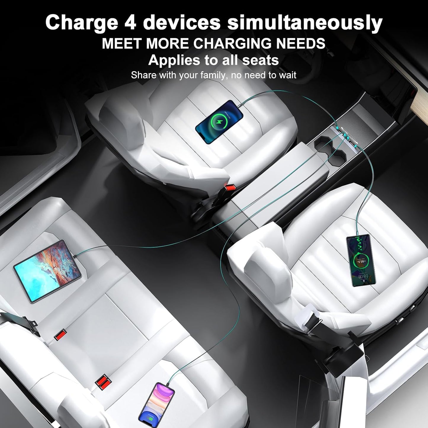 USB Hub for Tesla Model 3 Model Y Waterproof - Fast Phone Charger for Model Y/3 Accessories 2024 2023 2022 2021 Multi Port Retractable Docking Station, 100% Fit Center Console(Not Fit Model 3 2024)