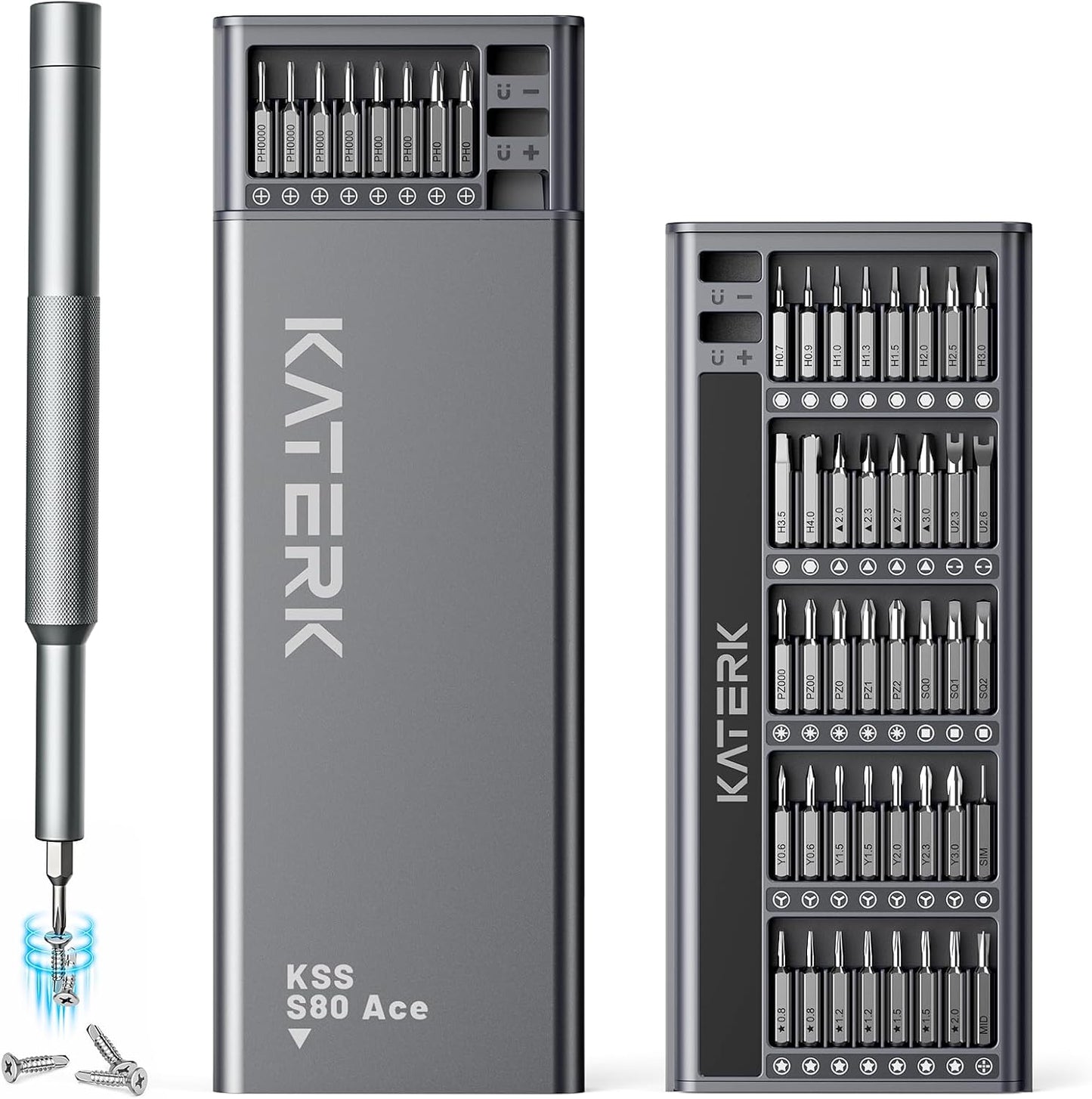 KATERK 80-in-1 Small Screwdriver Set Precision Mini Magnetic Repairs Tool | 78 Magnetic Bits, Resist Wear, Don't Strip Easily, Compact Organized Size, Repair Kit for Glasses, Laptop, iPhone, Watch