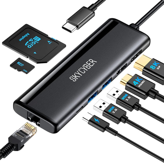 USB C Laptop Docking Station for Dual 4K Monitors or Single 8K Output, 8 in 1 USB C Hub with HDMI PD, Ethernet, SD/TF, 2 USB Port, 100W PD, USB Dock Multiport Adapter for MacBook/Dell/HP/Lenovo Laptop