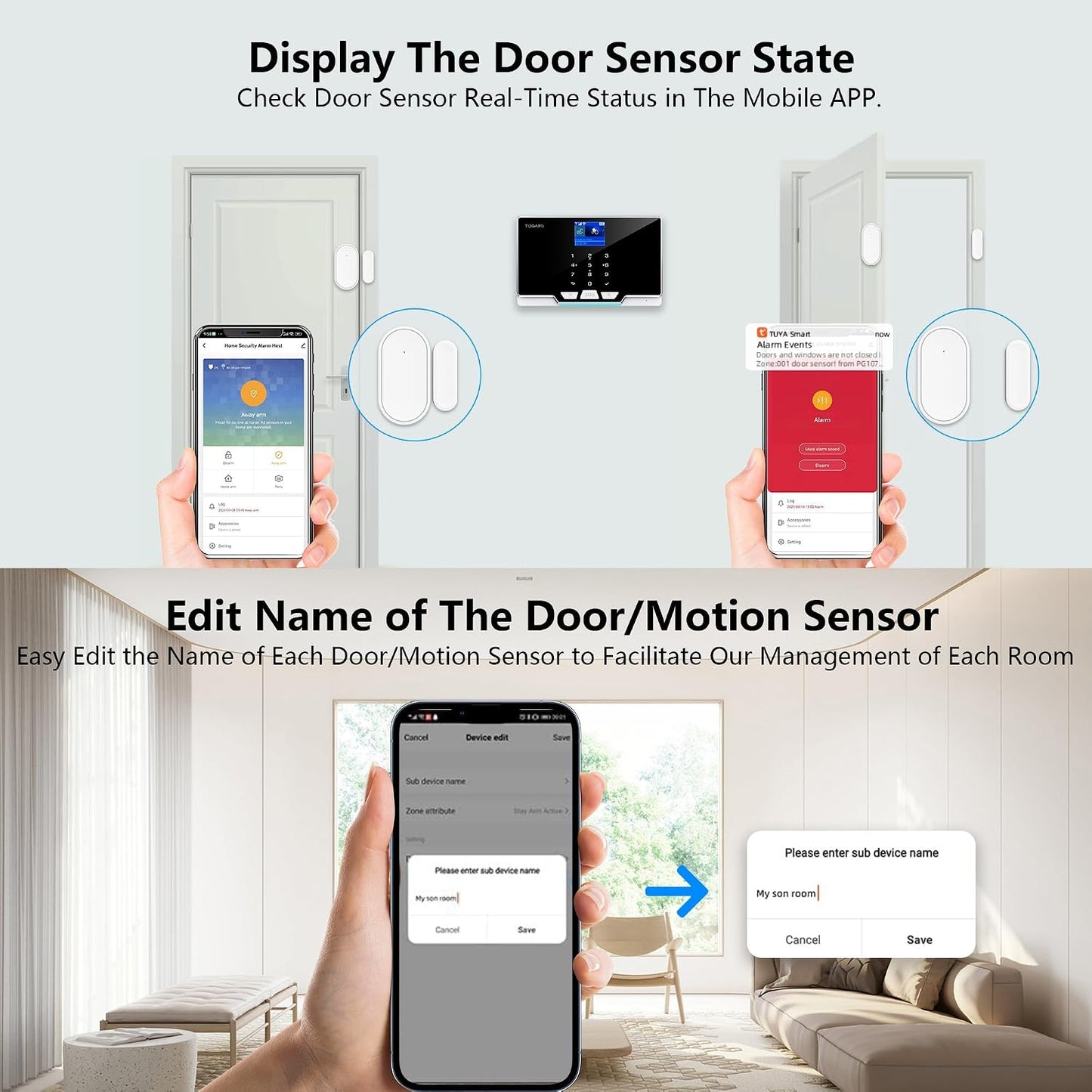 Alarm Security with Phone APP Alert,1.8" TFT Colorful Screen Smart Home Security System 12Pieces Kits,Monitor Sensor,Remote Controls,Compatible with Alexa and Assistant for Home Apartment Villa,Black