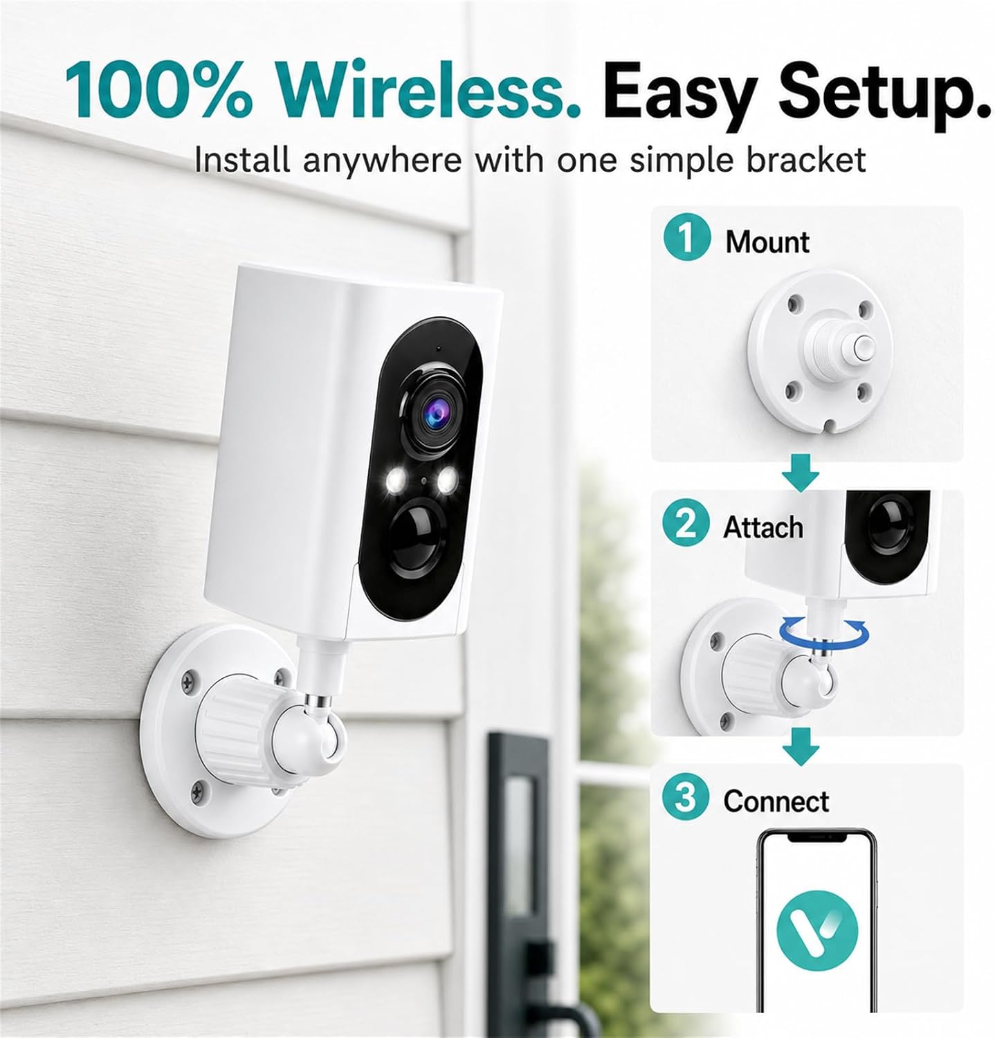 2K Security Cameras Wireless Outdoor, 355° Pan Rotate, Battery Powered, Color Night Vision WiFi Cameras, AI Motion Detection, Cloud/SD Storage, IP65, Alert & Alarm, Cameras for Home Security, 2 Pack