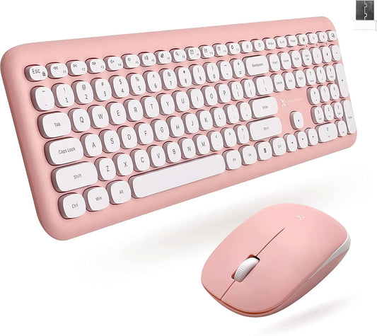 X9 Pink Keyboard and Mouse Wireless | Cute Wireless Keyboard and Mouse Combo - Transform Your Space with a Colorful Keyboard and Mouse Set for PC Laptop and Chrome (Pink/White)