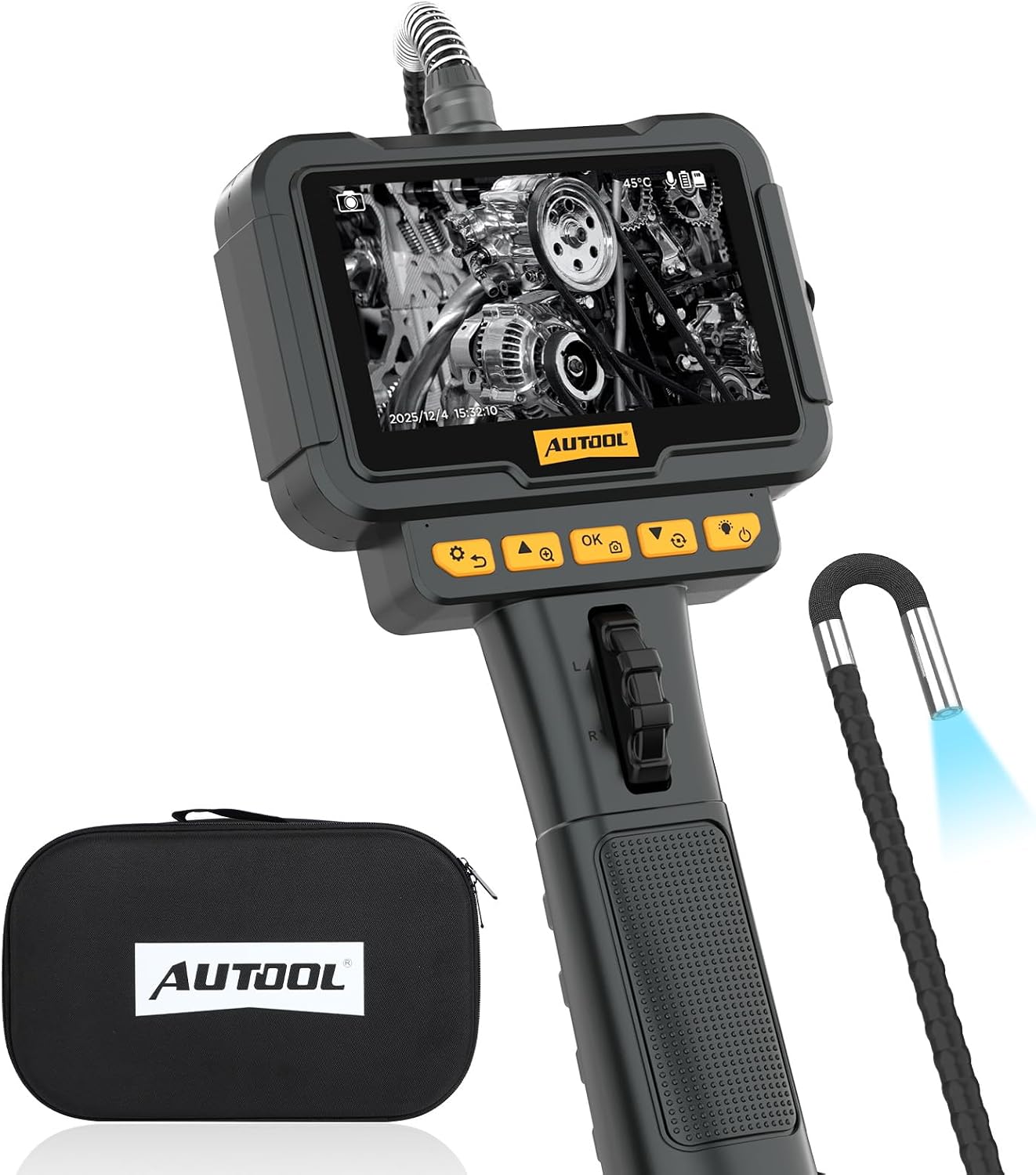 AUTOOL SVB208 Articulating Video Borescope, Endoscope Camera with Light,6.25mm Ultra-Thin Probe,4.3" LCD with 8X Zoom Articulated Camera,IP67 Waterproof Snake Camera for Automotive Engine Inspection