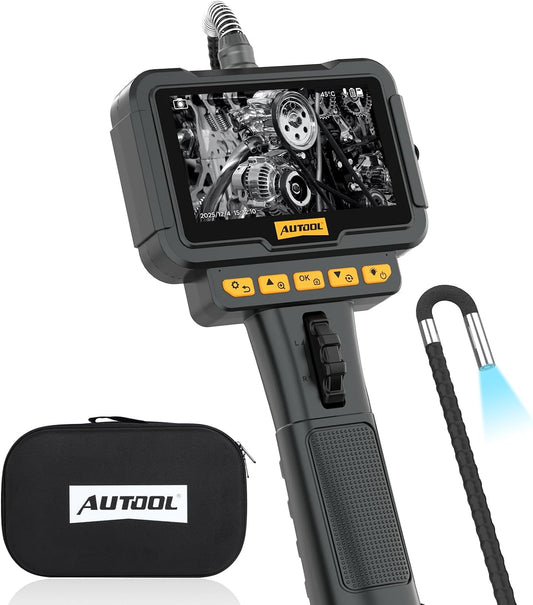 AUTOOL SVB208 Articulating Video Borescope, Endoscope Camera with Light,6.25mm Ultra-Thin Probe,4.3" LCD with 8X Zoom Articulated Camera,IP67 Waterproof Snake Camera for Automotive Engine Inspection