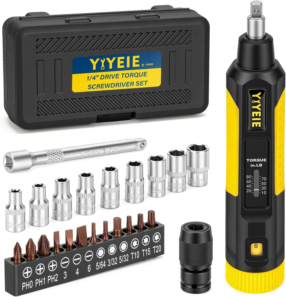 46-Pc Digital Torque Screwdriver, 3.5-70.8 in-lb, ±1% Precision Electronic Torque Screwdriver Set with Buzzer & LED, 1/4" Inch Pound Torque Driver with S2 Bits for Bike Repair & Scope Mounting