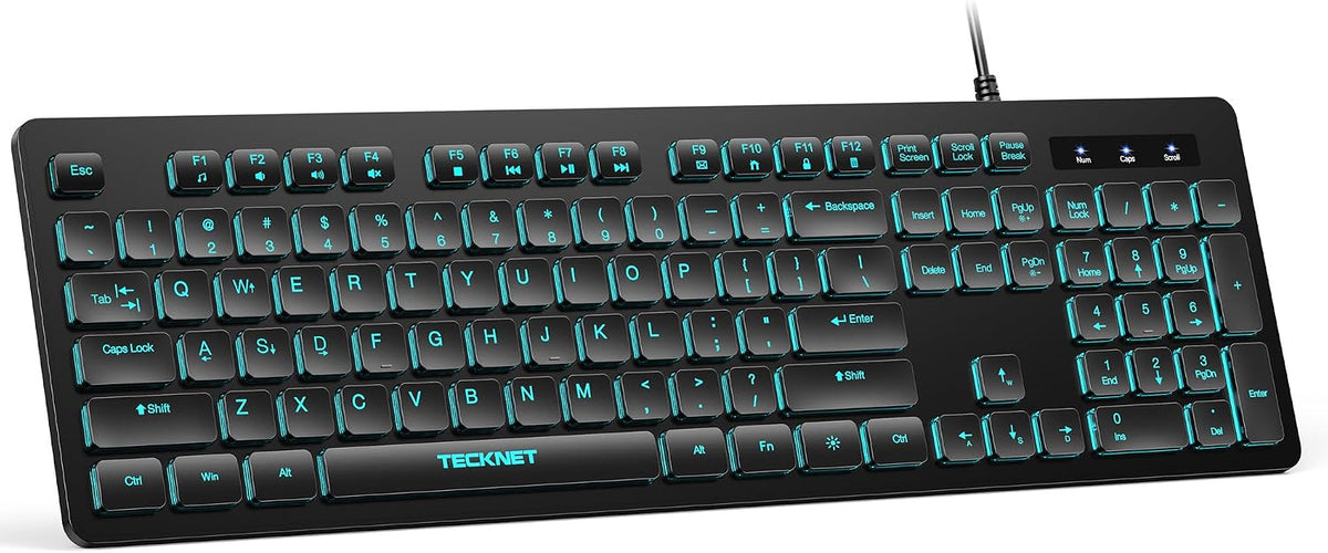 TECKNET Wired Keyboard, Silent Typing, Full-Size Layout, No Backlit | Spill-Resistant Design, USB-A Plug & Play, Slim Membrane Keys, Office Ready, PC, Laptop & Mac Compatible