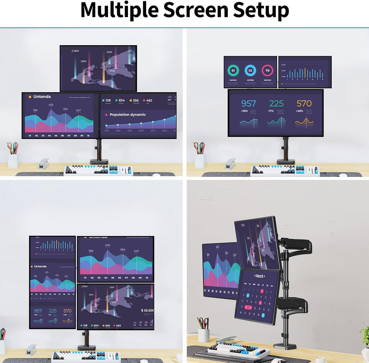 Triple Monitor Mount Fits Max 32" Computer Screen Triple Stand | Holds up to 17.6lbs Each Arm, 3 Monitor Desk Mount, Triple Arm with Tilt Swivel Rotation, VESA Mount 75/100mm