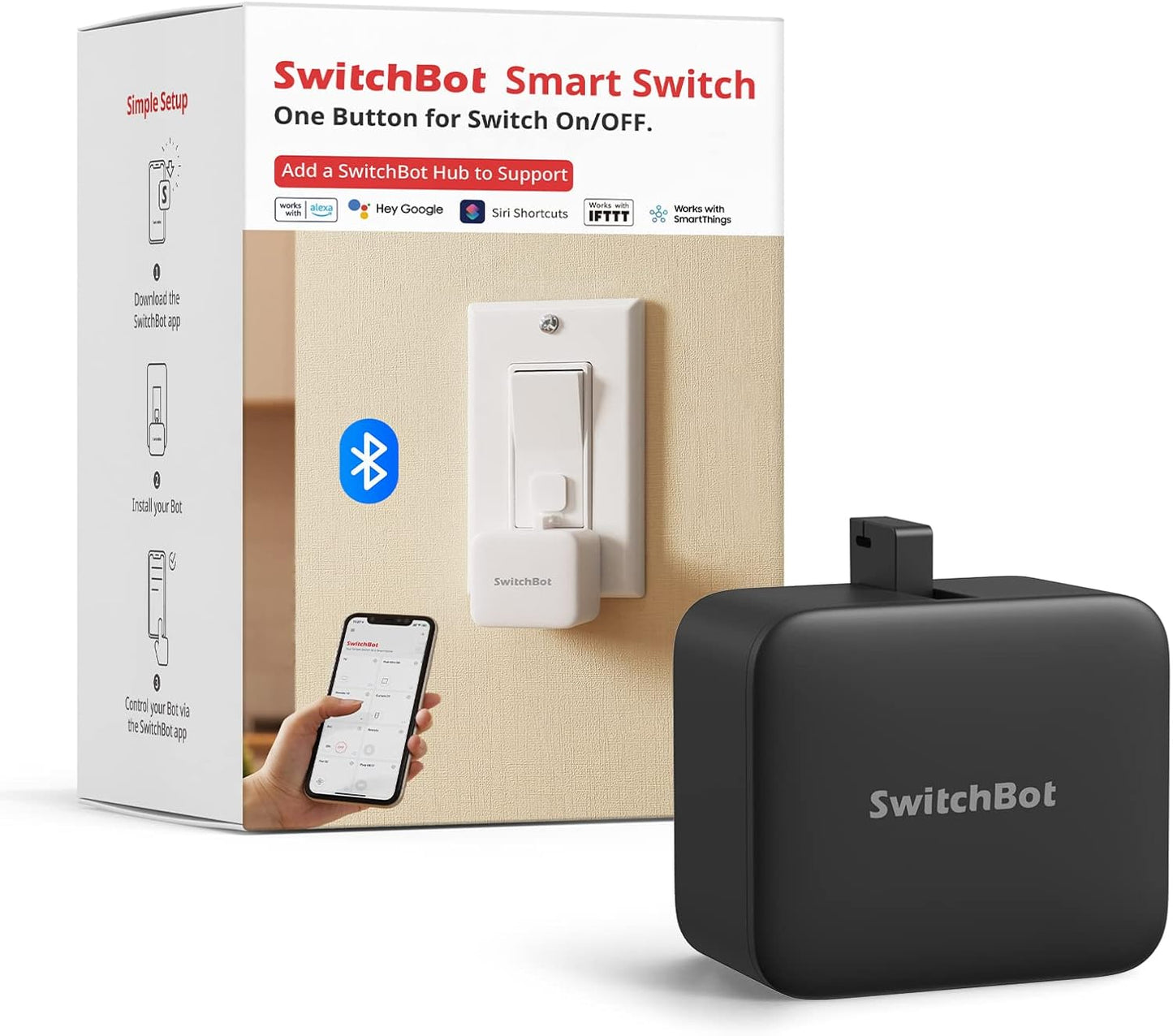 SwitchBot, smart switch button with timer app controlled wifi switch DIY tools (with a Hub compatible with Alexa, Google Home, IFTTT)