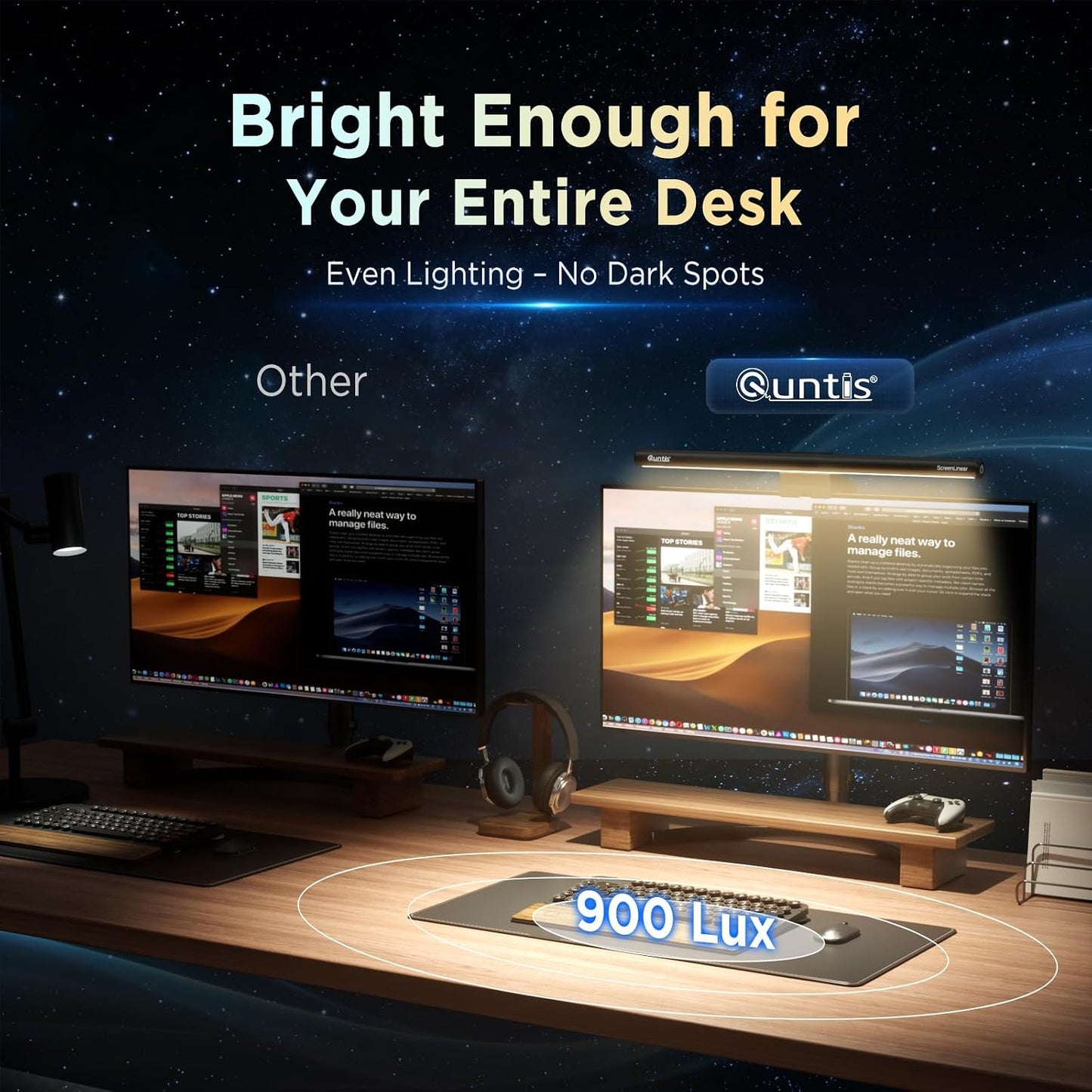Quntis Monitor Light Bar 15.7", 24 RGB Backlight Modes for lmmersive Gaming Ambience, 900 Lux Glare-Free Computer Screen Lamp, High CRI 95 Eye Care Desk Light for Home Office