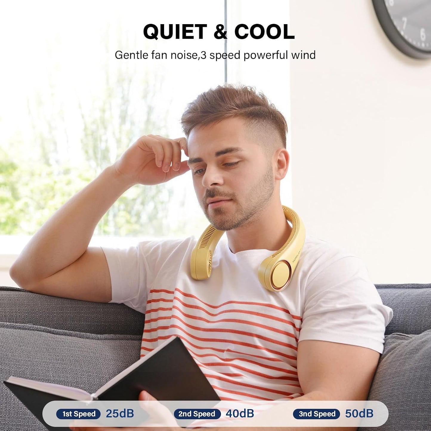 Morelax Neck Fan, USB Rechargeable Personal Fan,Hand Free Bladeless Portable Fans,4000 mAh, 3 Speeds,72 Air Faster softer 360° Cooling, Gift Suitable for Home, Office, Travel, Sports Amber