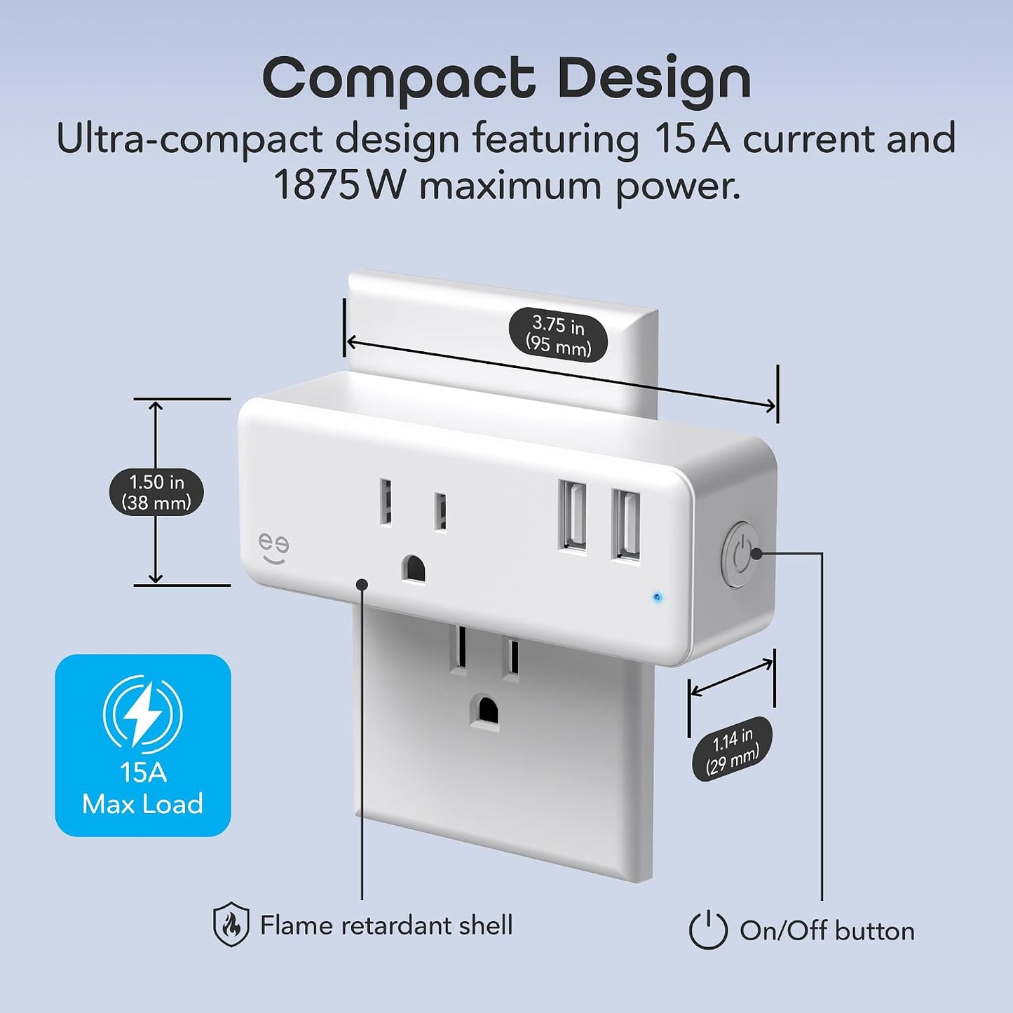 Geeni Switch + Charge Multi Port Smart Wi-Fi Plug with 2 USB Ports, Energy Saving Outlet with App Control, Compatible with Alexa and Google Home