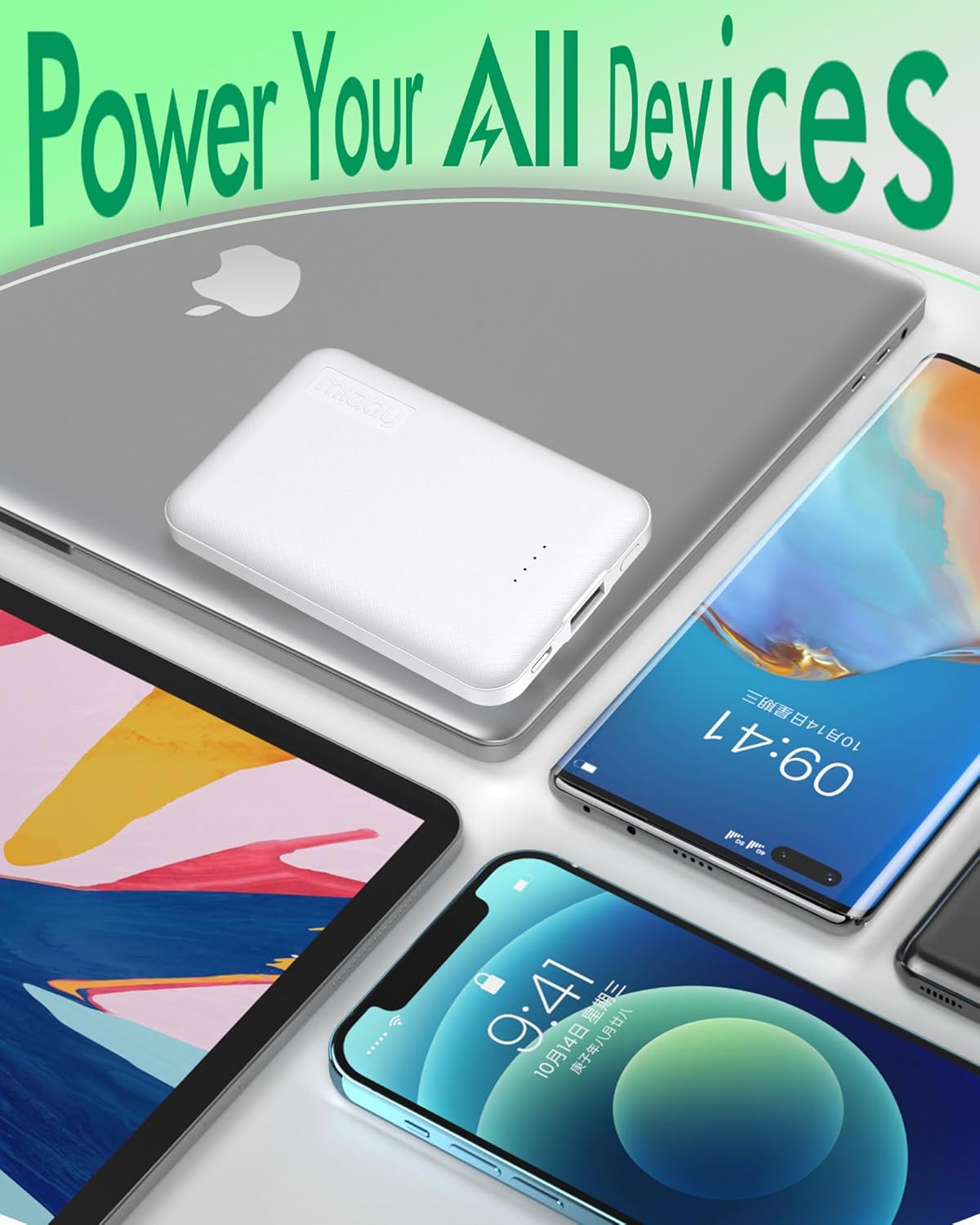 Miady 2-Pack Small Portable Charger 5000mAh Power Bank Travel Battery Pack | Dual USB丨Lightweight丨2 Outputs丨for Backpack丨Compatible with iPhone Galaxy Android etc丨Flight-Safe丨18.5Wh丨Black+White