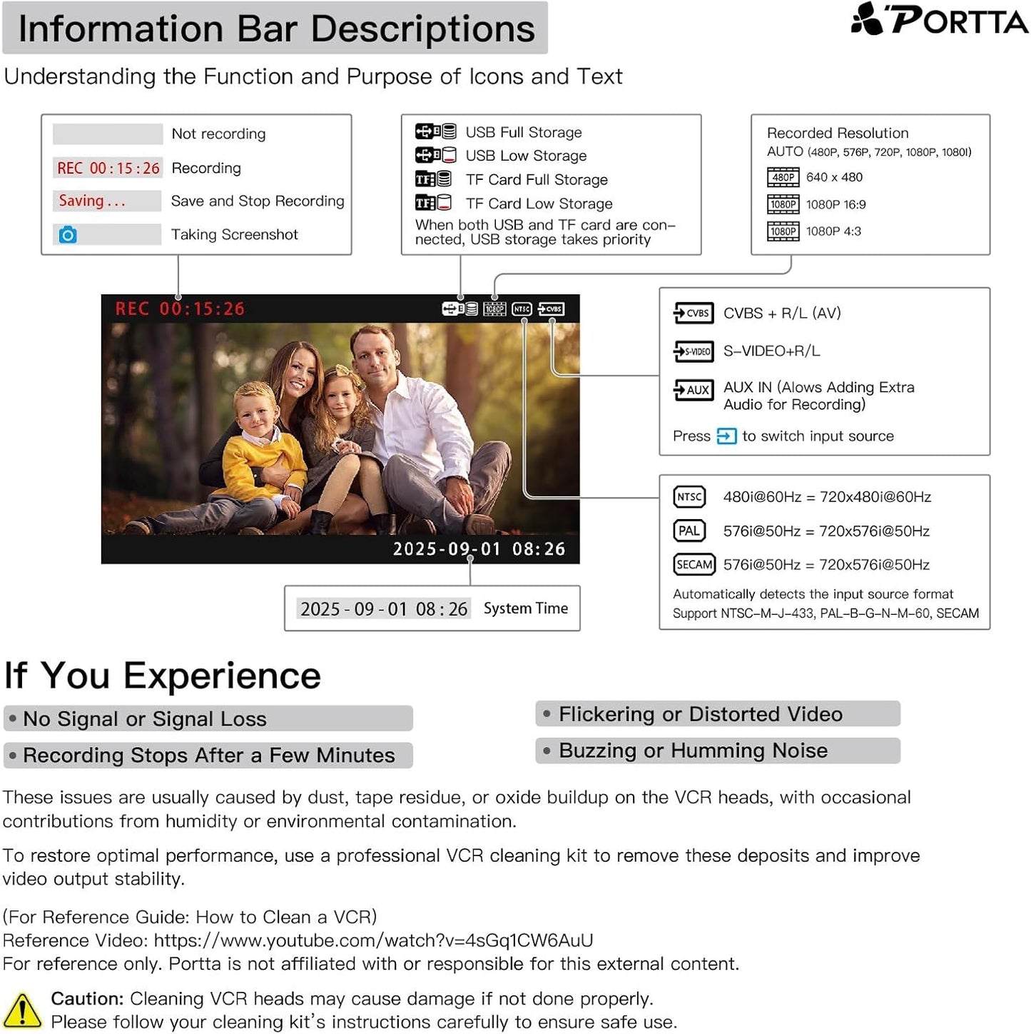 Portta VD20P VHS to Digital Converter with 5" HD Screen, Video Capture Recorder Convert to MP4 Compatible with VHS, VCR, DVR, DVD, Hi8, Mini DV, Gaming Console (VCR/VHS/DVD Player/Camcorder Required)