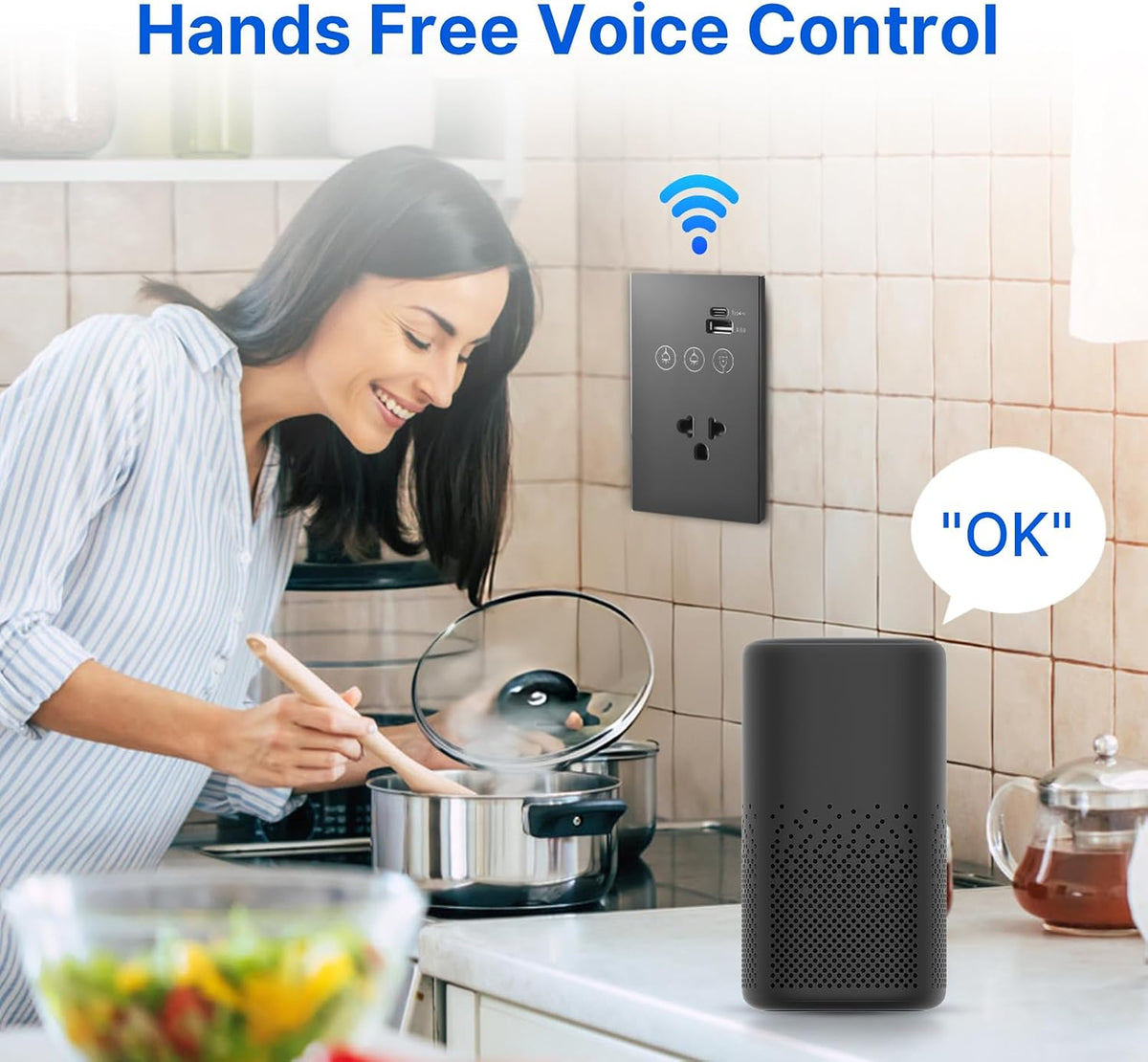 2.4GHz WiFi Light Switch with Type-C USB Power Outlet Neutral Wire Required 2 Way Control Tempered Glass Panel Timing Light Switch APP Voice Remote Control Smart Home Devices