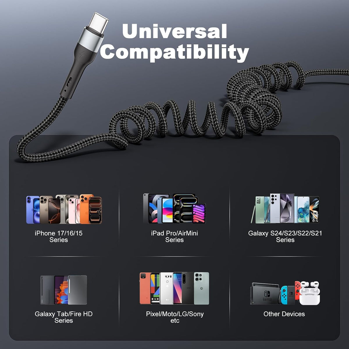 USB C Cable 3ft 2Pack Coiled USB C to C Fast Charging Cable Nylon Braided