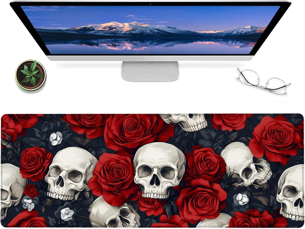 Cute Ghost and Floral Mouse Pad – 12x31.5in Non-Slip Rubber Desk Mat with Halloween Design – Large Extended Mousepad for Office, Home, and Gaming – Deskmat Gifts for Halloween Lovers Decor