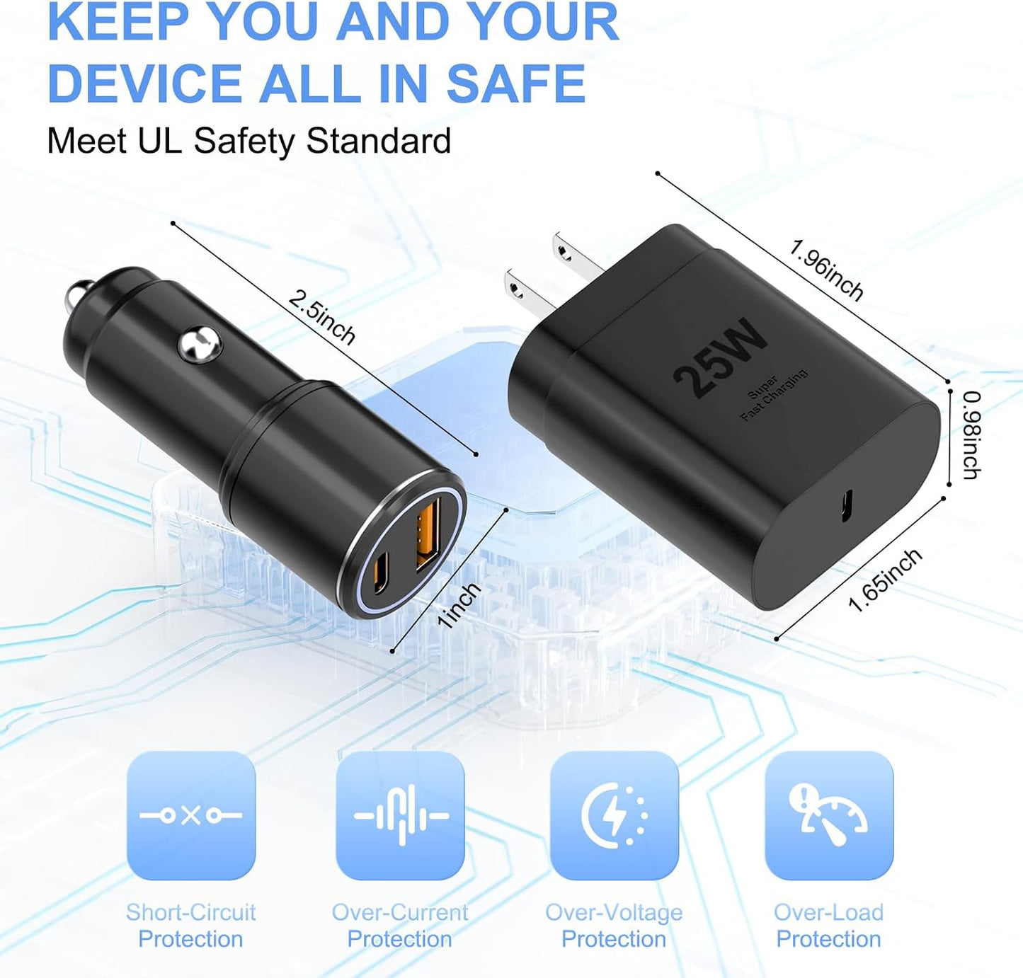 Samsung Super Fast Charger Type C Kit,25W PD USB C Wall/Car Charger | for Samsung Galaxy S26/S25/S24/S23/S22/Plus/Ultra/FE/Note 20/10/A71,2020/2018 Pad Pro/Air,with 2X USB C-to-C Cable(6.6ft)