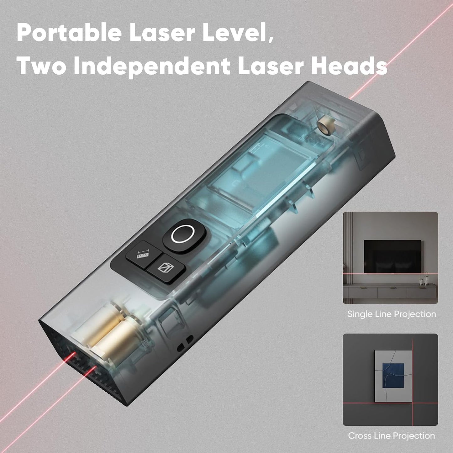 2-in-1 Laser Measure & Line Laser 196 FT - Distance Meter with Cross-Line, Laser Level with 3 Lasers Heads, Type-C Rechargeable- Area/Volume/Pythagorean for Construction, Tiling, 1.4" Black LCD