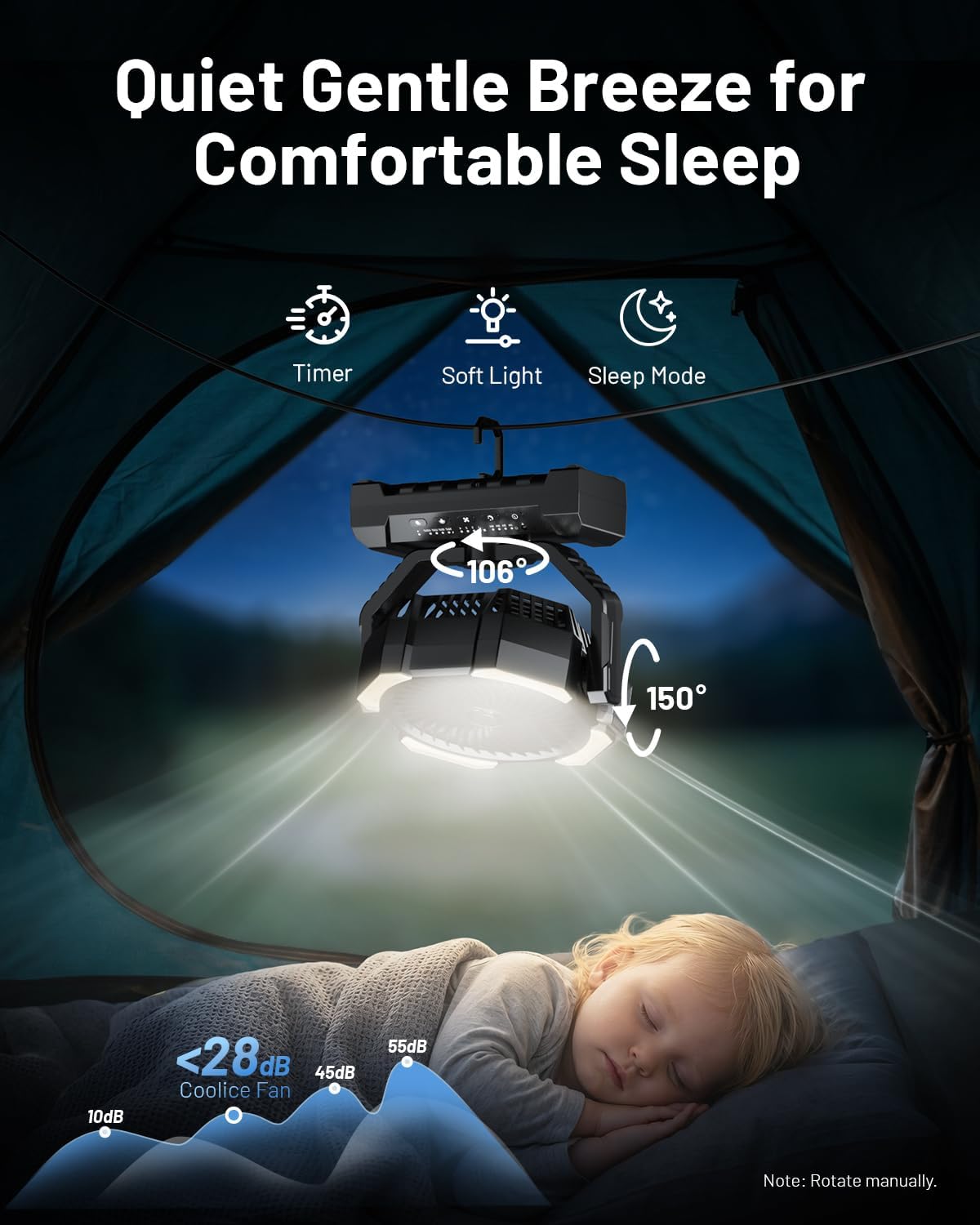 Misting Fan, Portable Camping Fans with 9oz Water Tank, 24000mAh Rechargeable Fan with 4 Speed, Battery Powered Fans with 120H Cooling, Last 5H Mist, 2 Mist Modes, Light, Outsides/Summer Essential