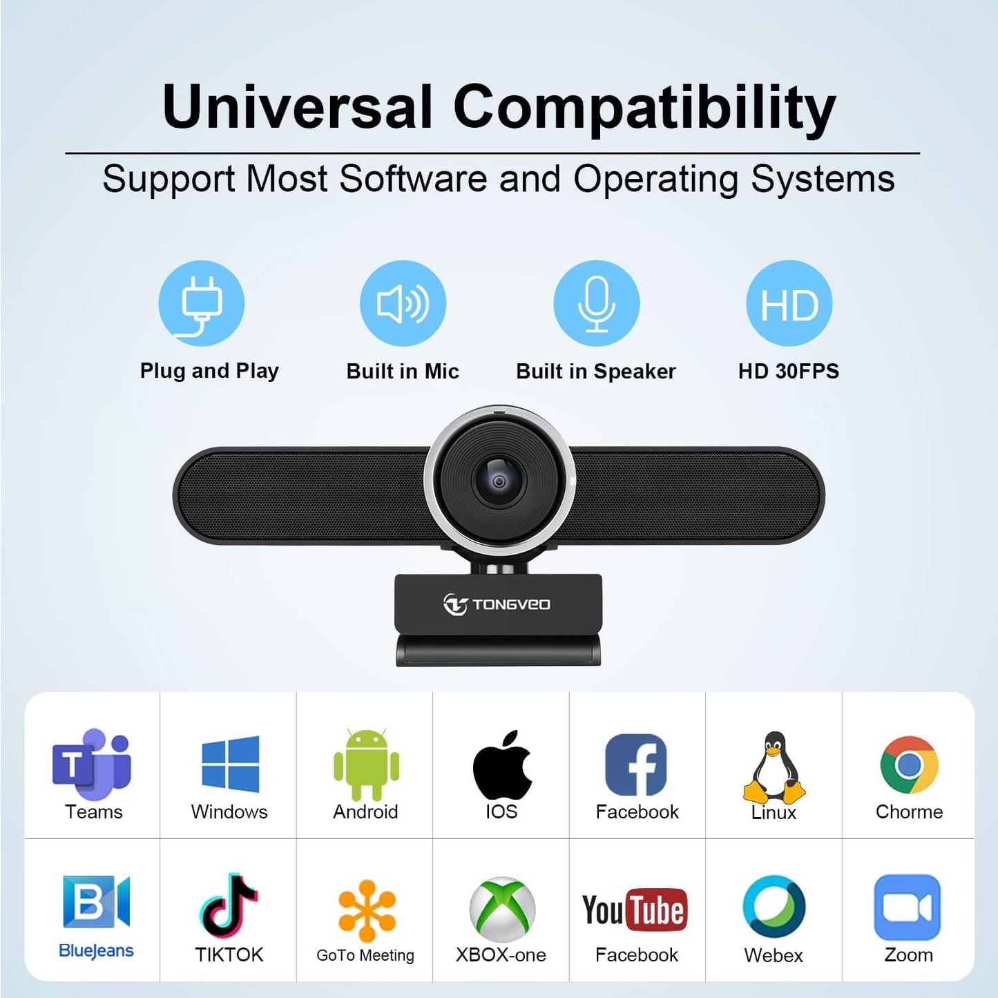 TONGVEO 4K Webcam Conference Call Room Web Camera with Dual Microphones &Speaker, | All-in-One USB Video Camera, 116° Wide Angle, AI Auto Framing | Compatible with Zoom, OBS