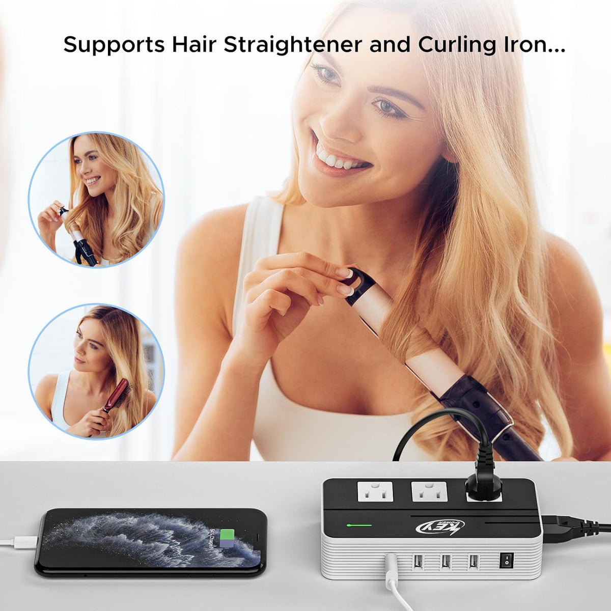 Key Power 230-Watt Step Down 220V to 110V Voltage Converter | International Travel Adapter/Power Converter with USB-C Port 18W - [Use for USA Appliance Overseas in Europe, AU, UK, etc.]
