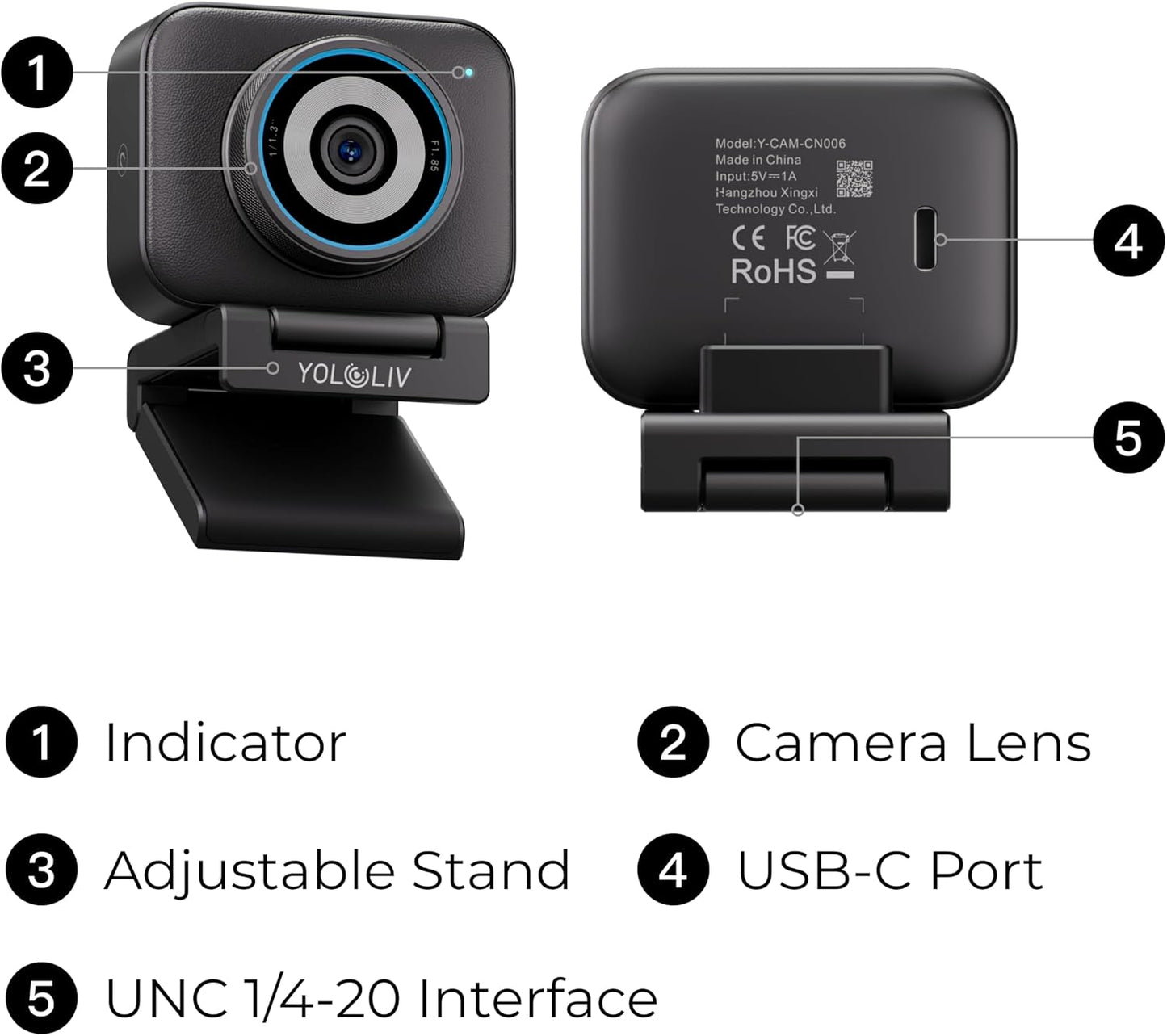 YOLOLIV YoloCam S3, 4K Streaming Webcam for PC & Mac | 1/1.3'' Sensor,DSLR-Like Control, Cinematic Effects,4X Zoom, HDR,Uncompressed Video,Optimized PD AutoFocus,USB-C for PC & Mac
