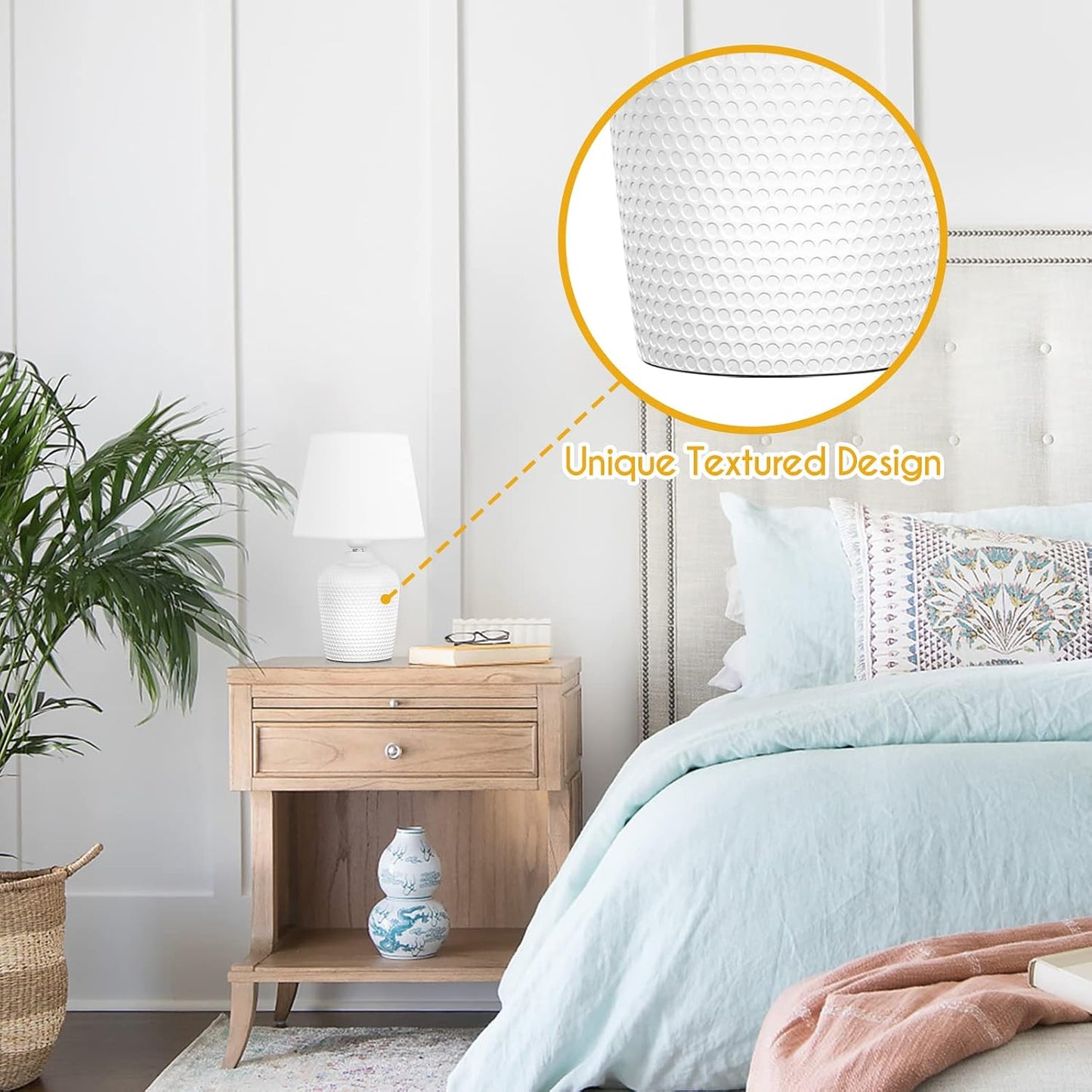 11.8’’ Small Table Lamps Set of 2 for Bedroom Kid’s Room Home Office, White | Cute & Unique, Perfect for Bedside Nightstand Desk Nursery Reading, Fabric Shade