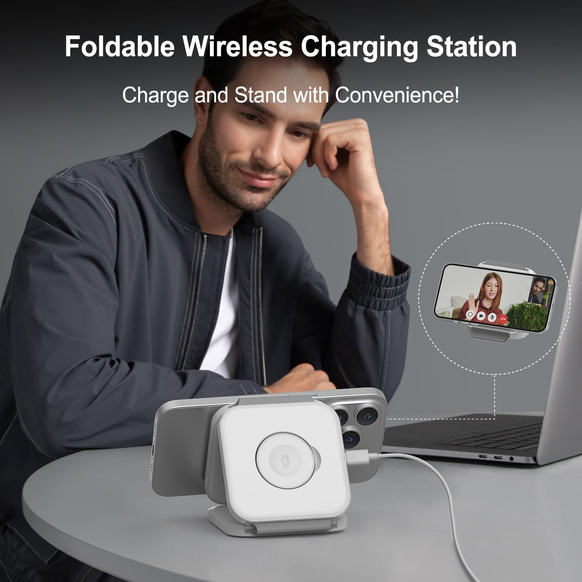3 in 1 Wireless Charging Station,Foldable Magnetic Wireless Charger for Apple Devices,Travel Charging Pad for iPhone 17 16 15 14 13, Watch & AirPods,Fast Charging Station for Home Office Travel(White)