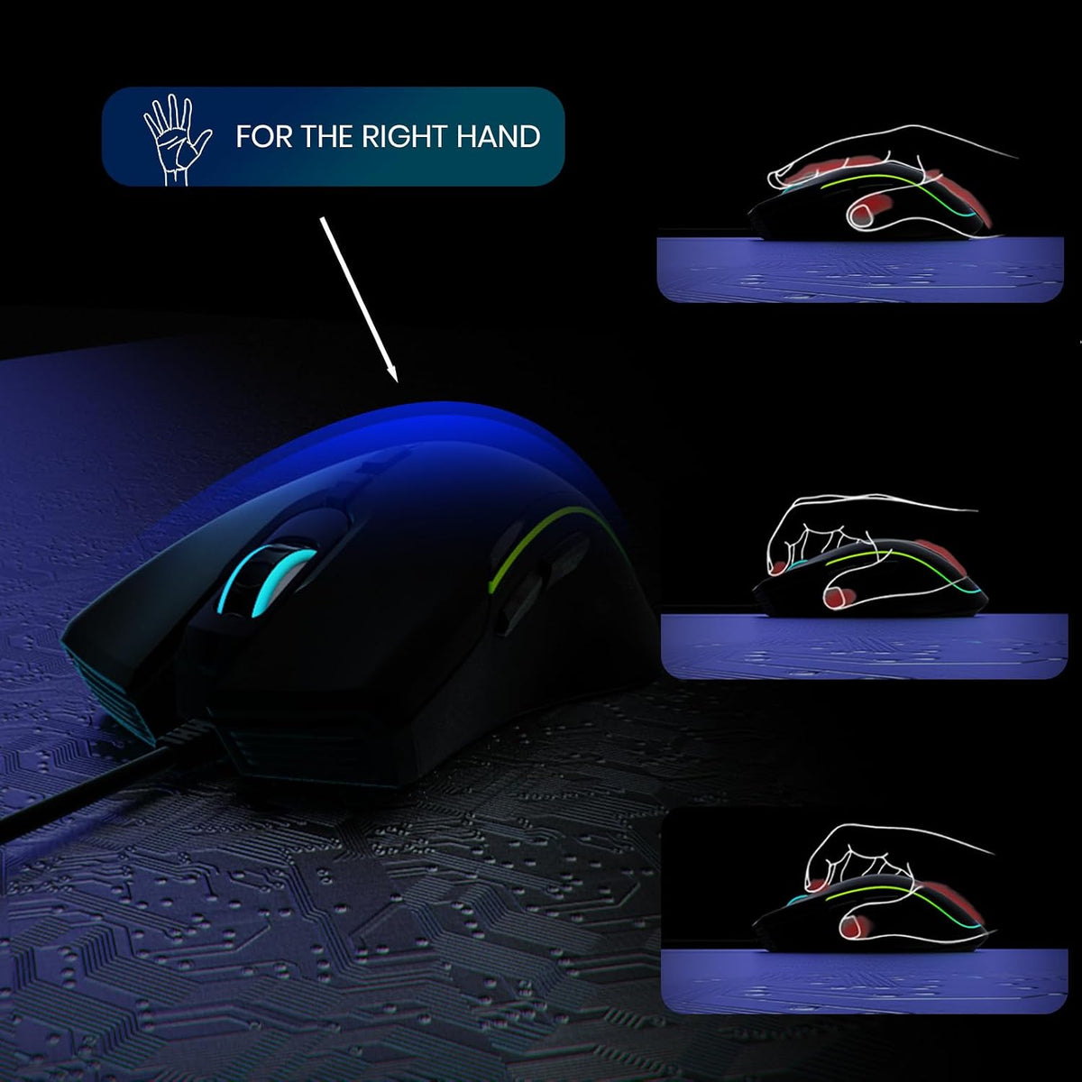 Wired Gaming Mouse - Computer Corded Mouse with 6 Programmable Buttons | Up to 7200 DPI Optical Sensor, RGB Lighting, for PC Laptop, Black ( Cool Viper)