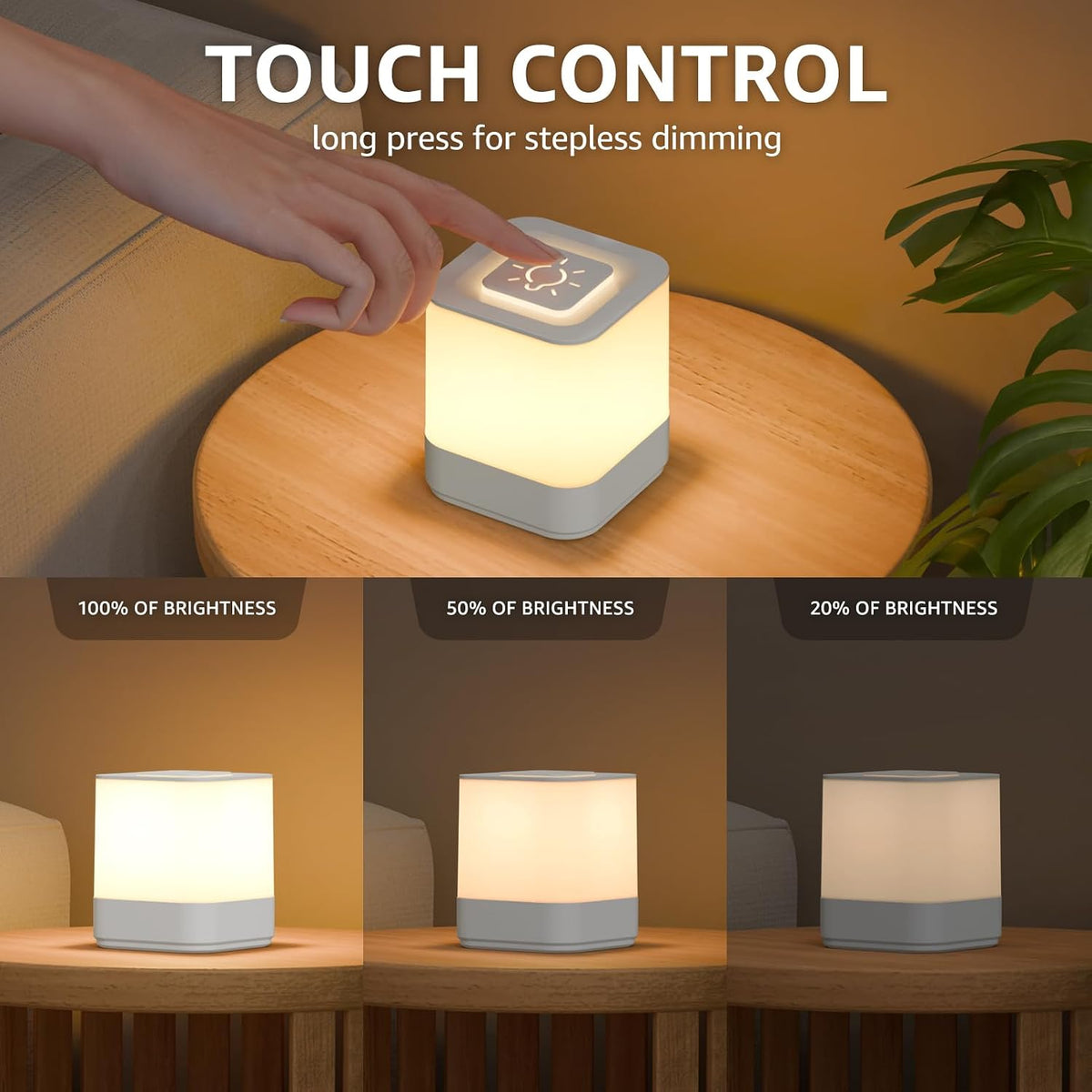 uuffoo 2 Pack Rechargeable Small Night Light Touch Dimmable Cordless Lamp