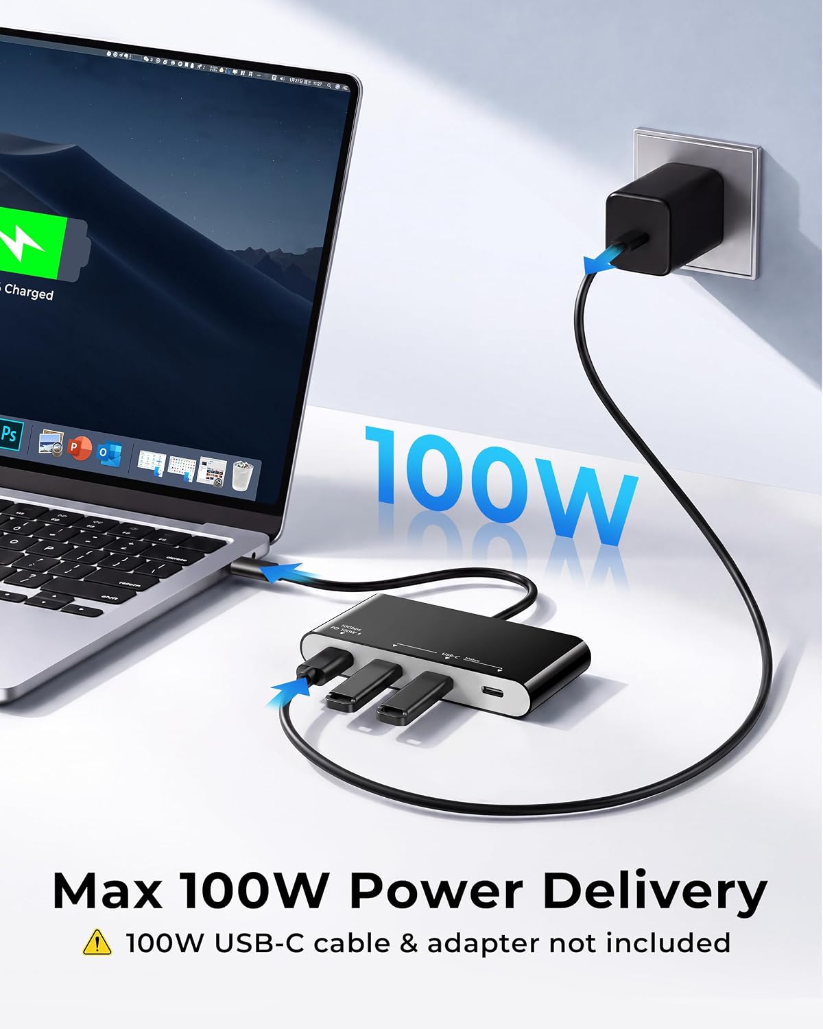 100W 10Gbps Multiport USB-C Hub Adapter for Laptop, iPad, PC, & Phone