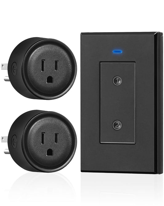Black Remote Control Outlet Plug, WILAWELS Wireless Light Switch, On Off Remote Switch Outlet for Lights, Lamps, Home Appliance, 100ft RF Range, FCC Listed (1 Controller + 2 Outlets) H05RC1206
