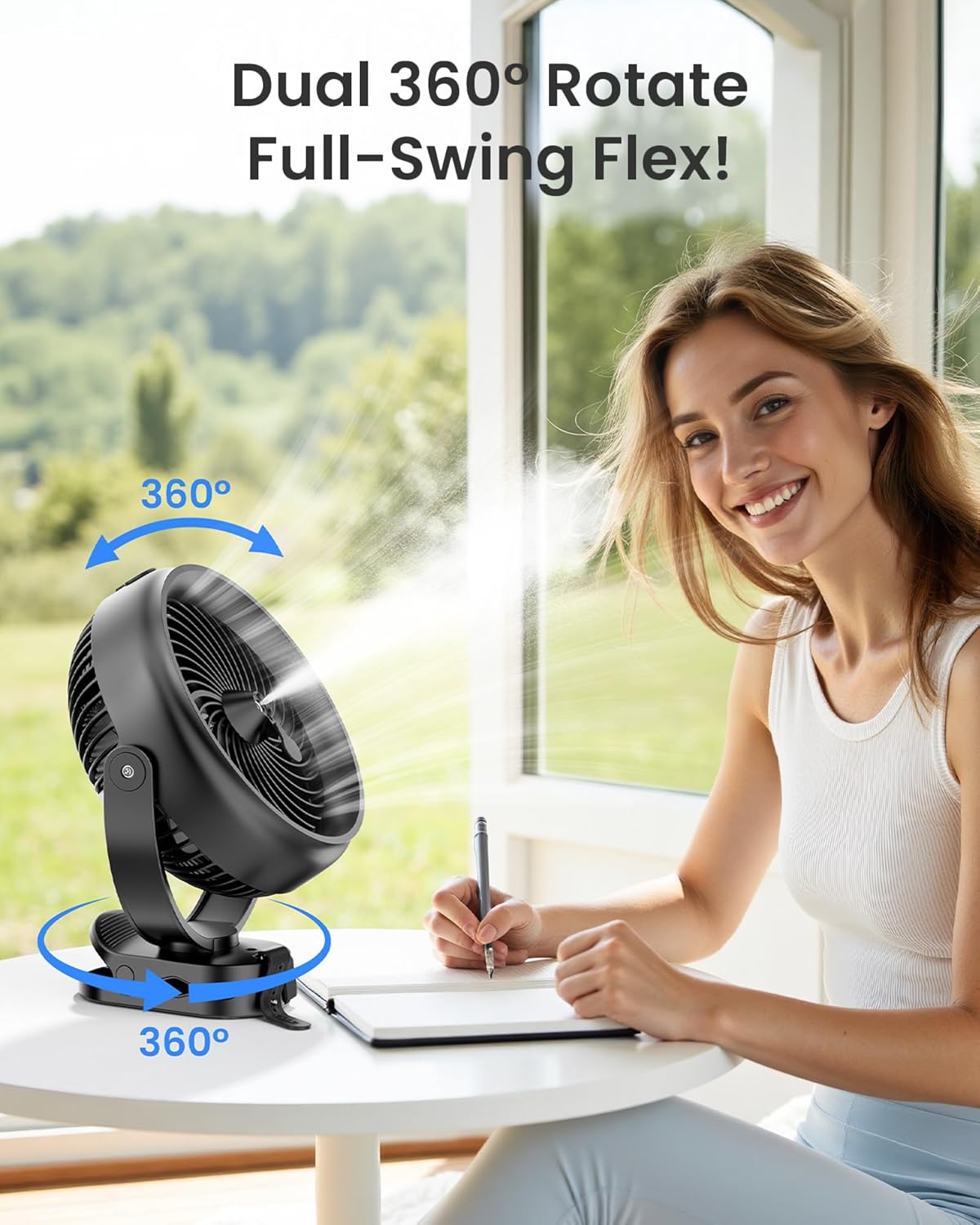 Koonie 8'' 10000mAh Battery Operated Misting Fan with Max. 48 Hrs Runtime | Portable Mist Desk Fan with Clip, 3 Speeds, 2 Spray Modes, 200ML Tank for Golf Cart Home Office Travel Camping Stroller