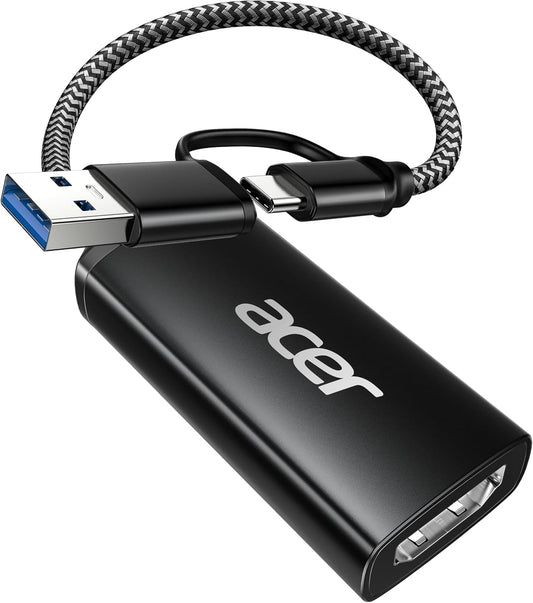 acer Capture Card for Streaming, HDMI to USB 3.0 1080P 60FPS Video Capture | Plug and Play with Type-C & Type-A Ports, Compatible with iPad, macOS, Windows, Switch2, PS5/4, Quest3, Camera, OBS, Xbox