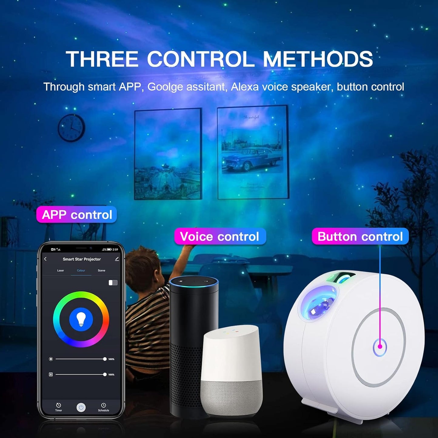 Galaxy Projector for Bedroom,Star Projector Galaxy Light,Northern Lights Projector,Ceiling Starlight Projector,Nebula Lamp,Smart APP&Voice Control,Aurora LED Night Light Projector for Kids Room White