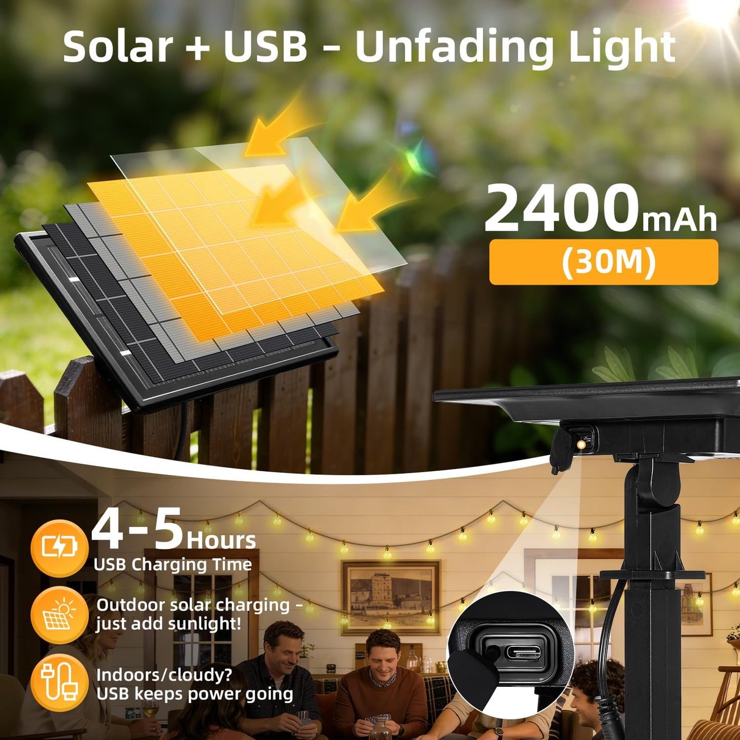100FT Solar Lights Outdoor Waterproof: G40 30M Shatterproof Bulbs Patio Lights - Solar Powered Remote Control 3 Light Modes Dimmable Solar Light - Camping Backyard Garden Deck Outside Yard