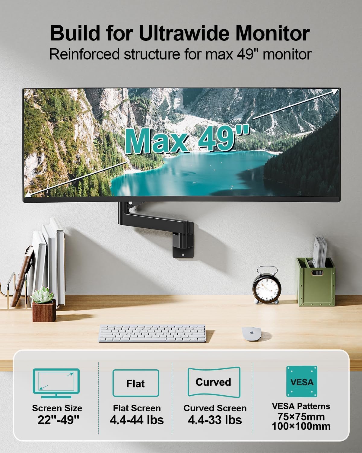MOUNT PRO Monitor Wall Mount for 22"-49" Ultrawide Flat & Curved Screens