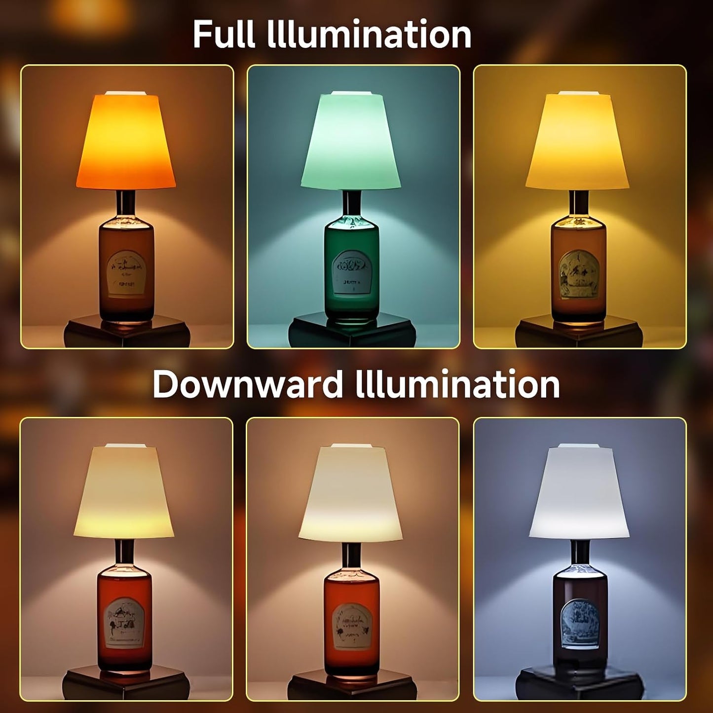 2Pack Wireless Wine Bottle Lamp Dimmable Rechargeable 3 Color&RGB LED Bottle Lights for Liquor & Wine Bottles Touch Control Battery Operated LED Lamp ABS Cordless Lampshade (2, Wine Bottle RGB)