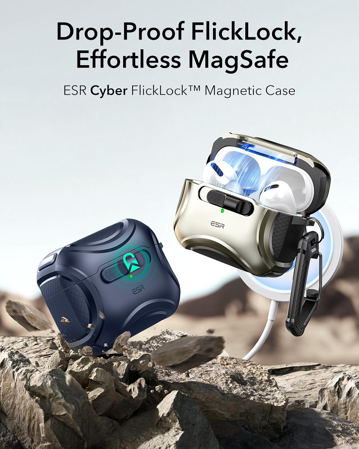 ESR for AirPods Pro 2 Case (2023/2022/2019, 2nd/1st Gen), Compatible with AirPods Pro 2nd Generation (USB-C/Lightning Cable), Effortless MagSafe, Drop-Proof Lock, Easy Open, Cyber Series,Blue