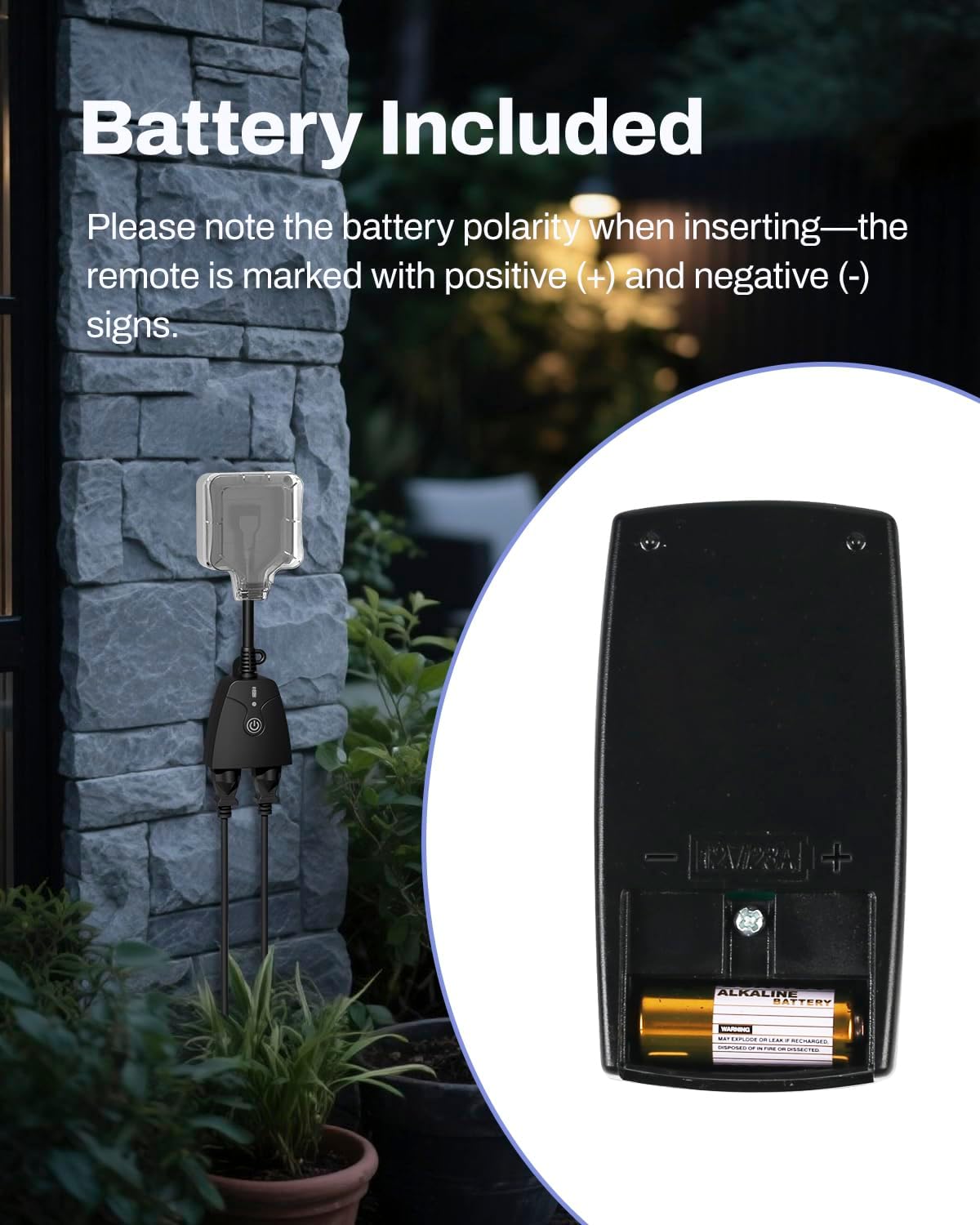 HBN Remote Control Outlets Outdoor Waterproof Indoor Wireless Light Switch | 3-Prong Dual Plugs In On Off Remote Outlet with 1 Outlet 1 Remote (Battery Included),6 Inch Cord, 100FT,15A/1875W, ETL Listed