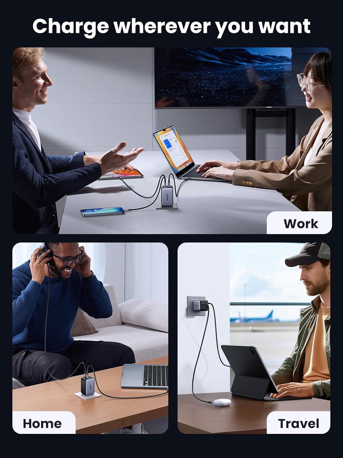 UGREEN Nexode 65W Wall Charger, 4-Port, GaN Fast Charging Block | 3 USB C & 1 USB A, Foldable Plug, Travel Essentials, for MacBook Pro/Air/Neo, iPhone 17/16, Galaxy S26/S25, iPad, Steam Deck
