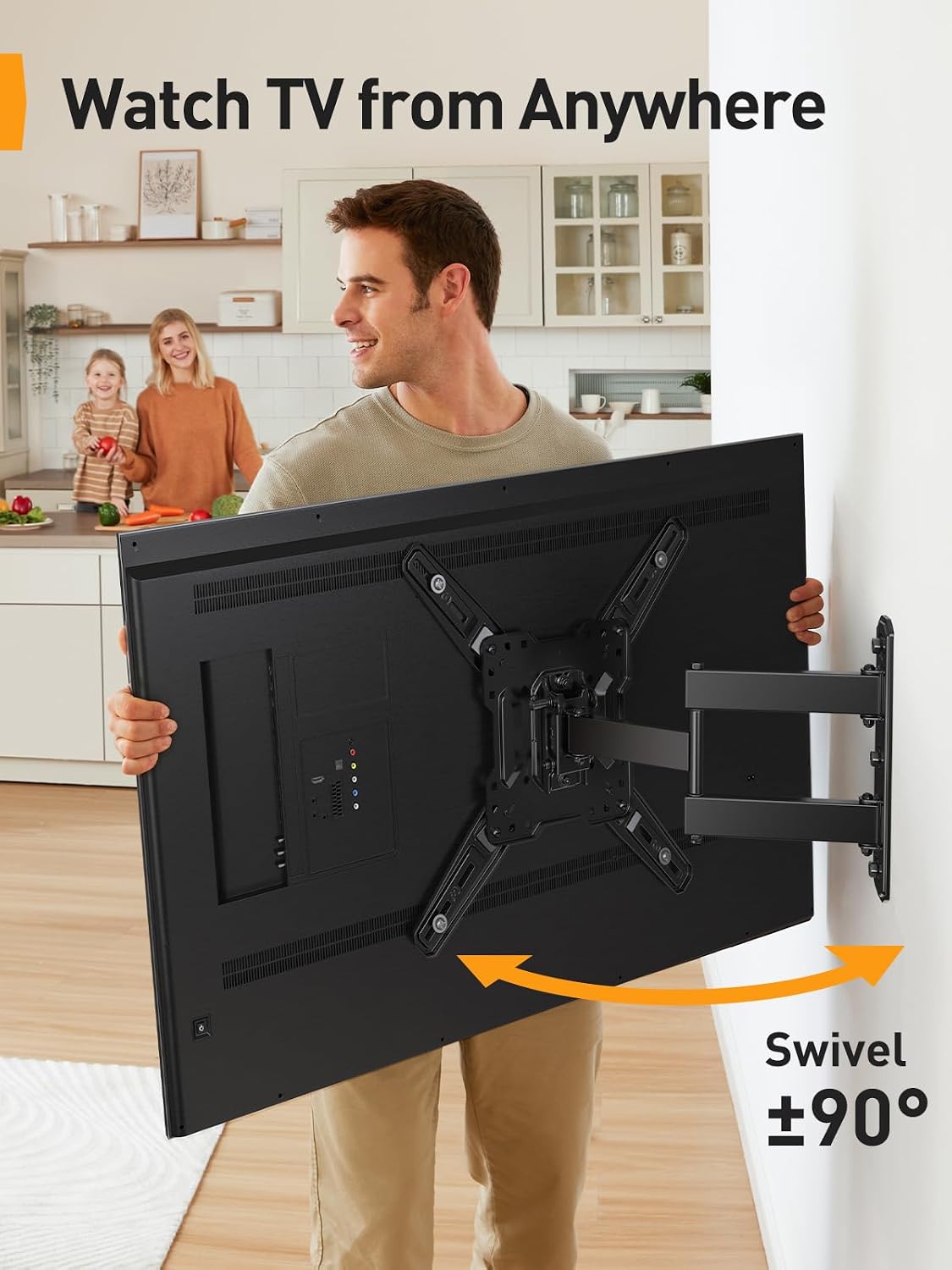 Perlegear Full Motion TV Mount for Most 26–65 inch Flat or Curved TVs up to 82 lbs, Wall Mount TV Bracket with Articulating Arms, Tool-Free Tilt, Swivel, Extension, Max VESA 400x400mm, PGMF3